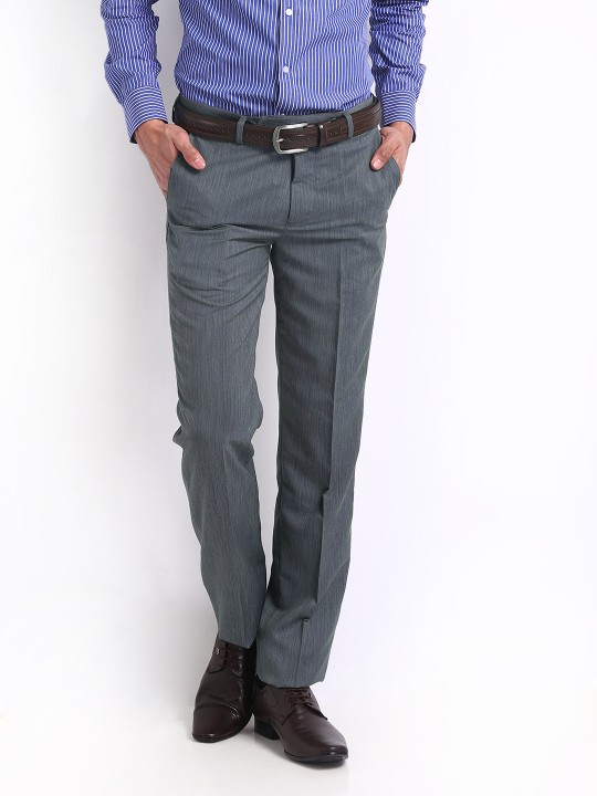 Men Grey Slim Fit Formal Trousers 30