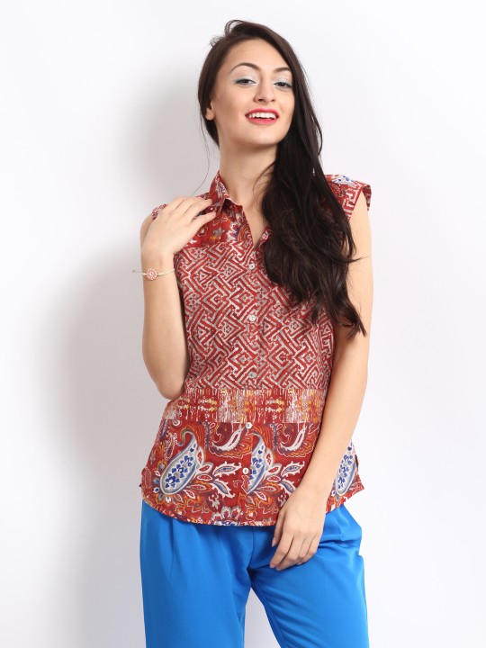 Women Orange Printed Shirt XS
