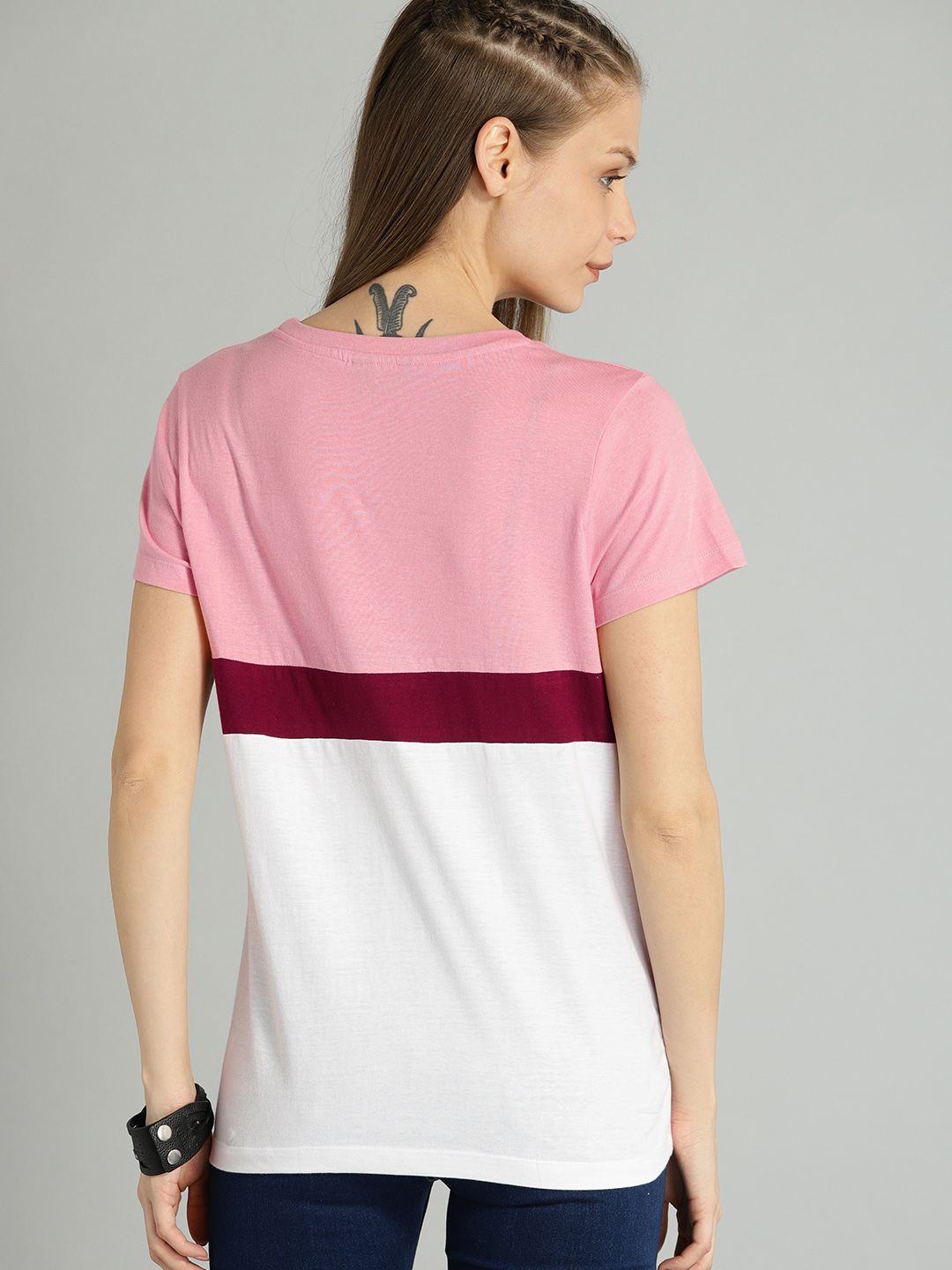 Roadster Women Pack of Two Pink & White Colourblocked Round Neck T-shirts (Image - 2)