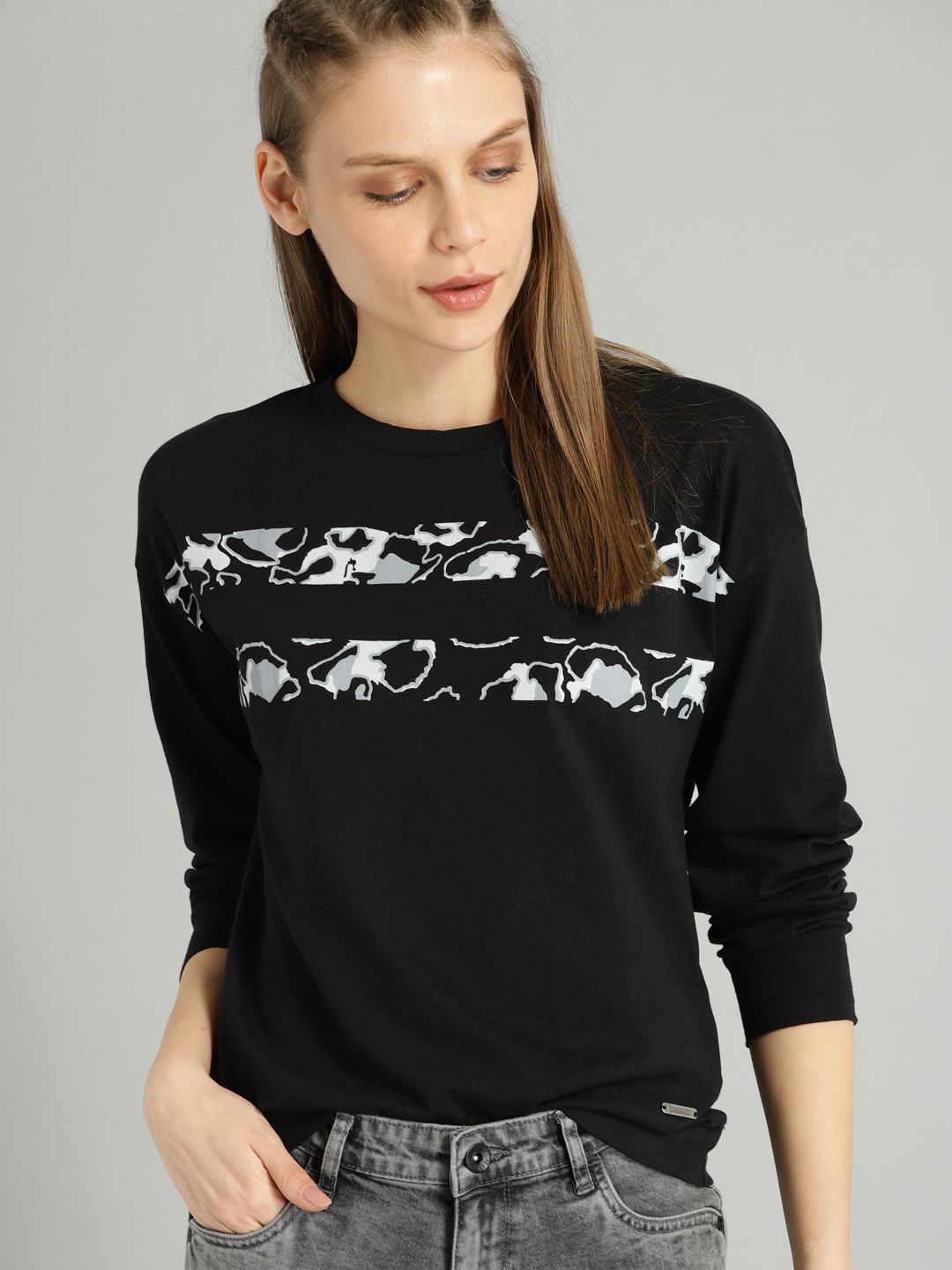 Roadster Women Black Printed Round Neck T-shirt (Image - 2)
