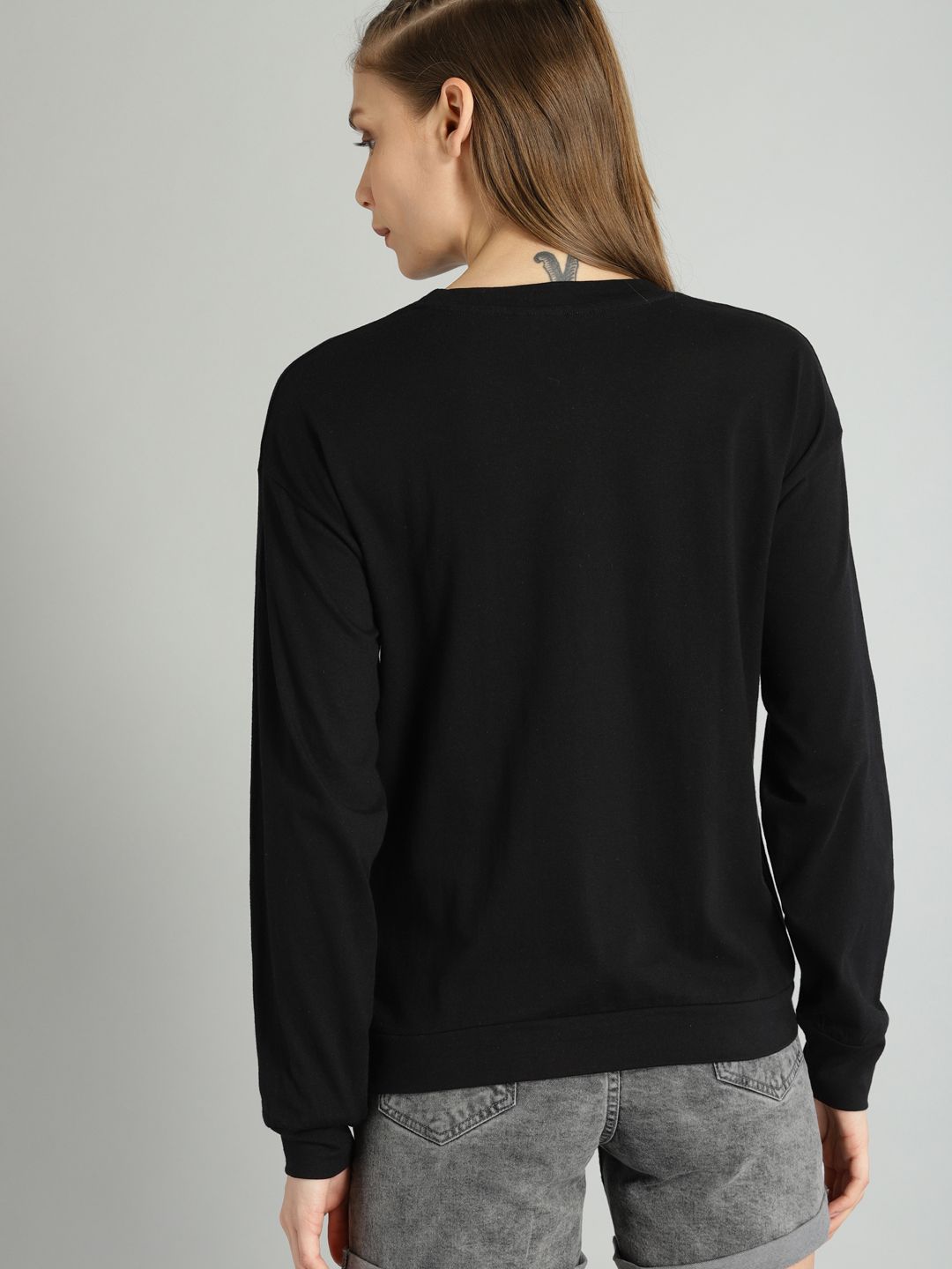 Roadster Women Black Printed Round Neck T-shirt (Image - 3)