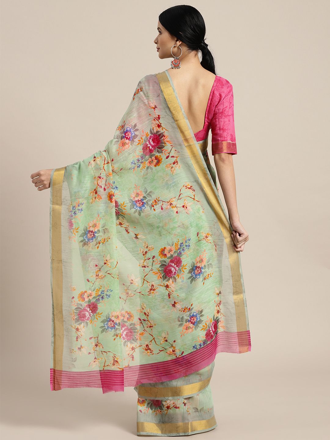 Saree mall Sea Green & Pink Printed Saree (Image - 1)
