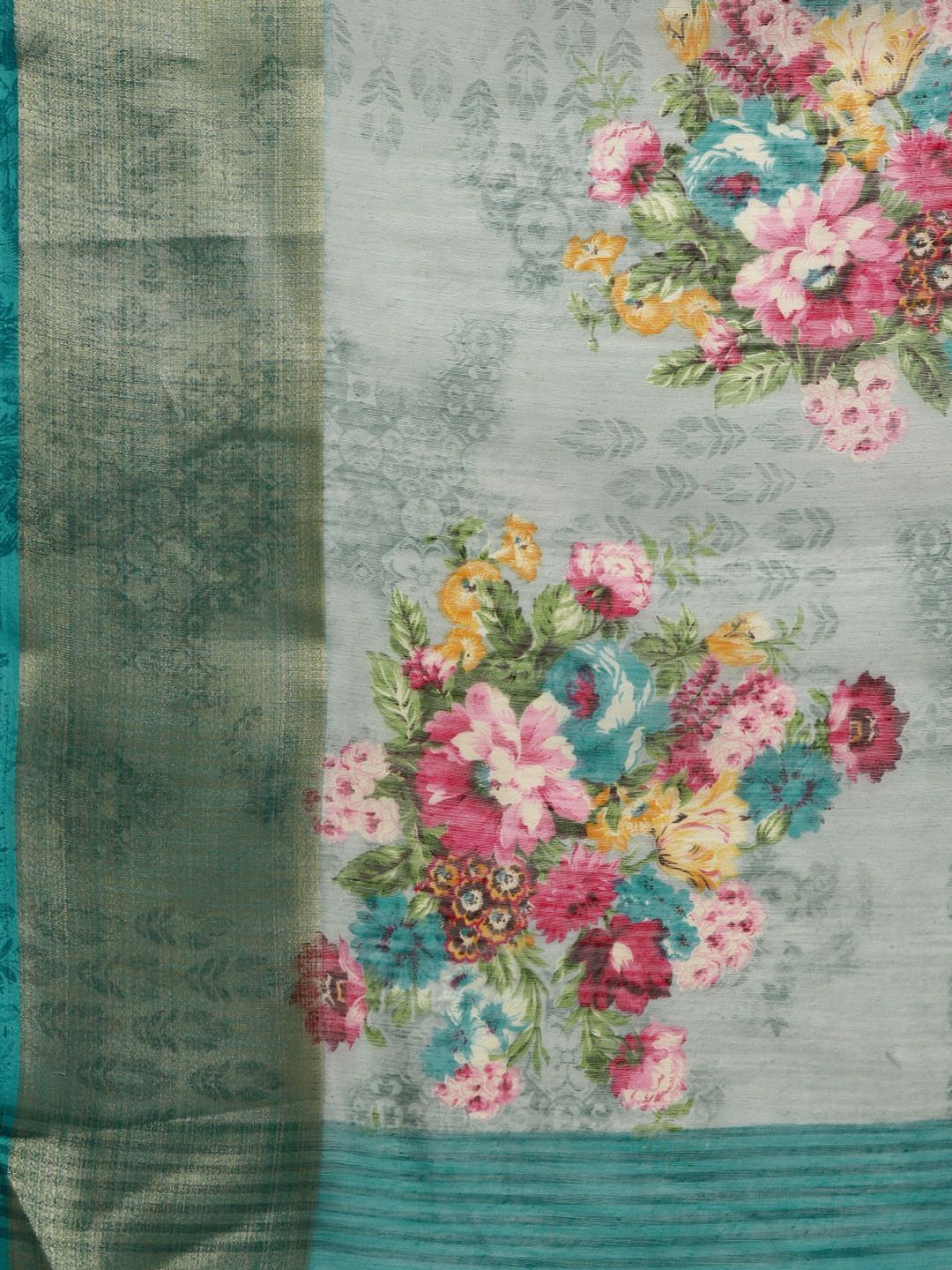 Saree mall Sea Green & Pink Linen Blend Printed Saree (Image - 3)