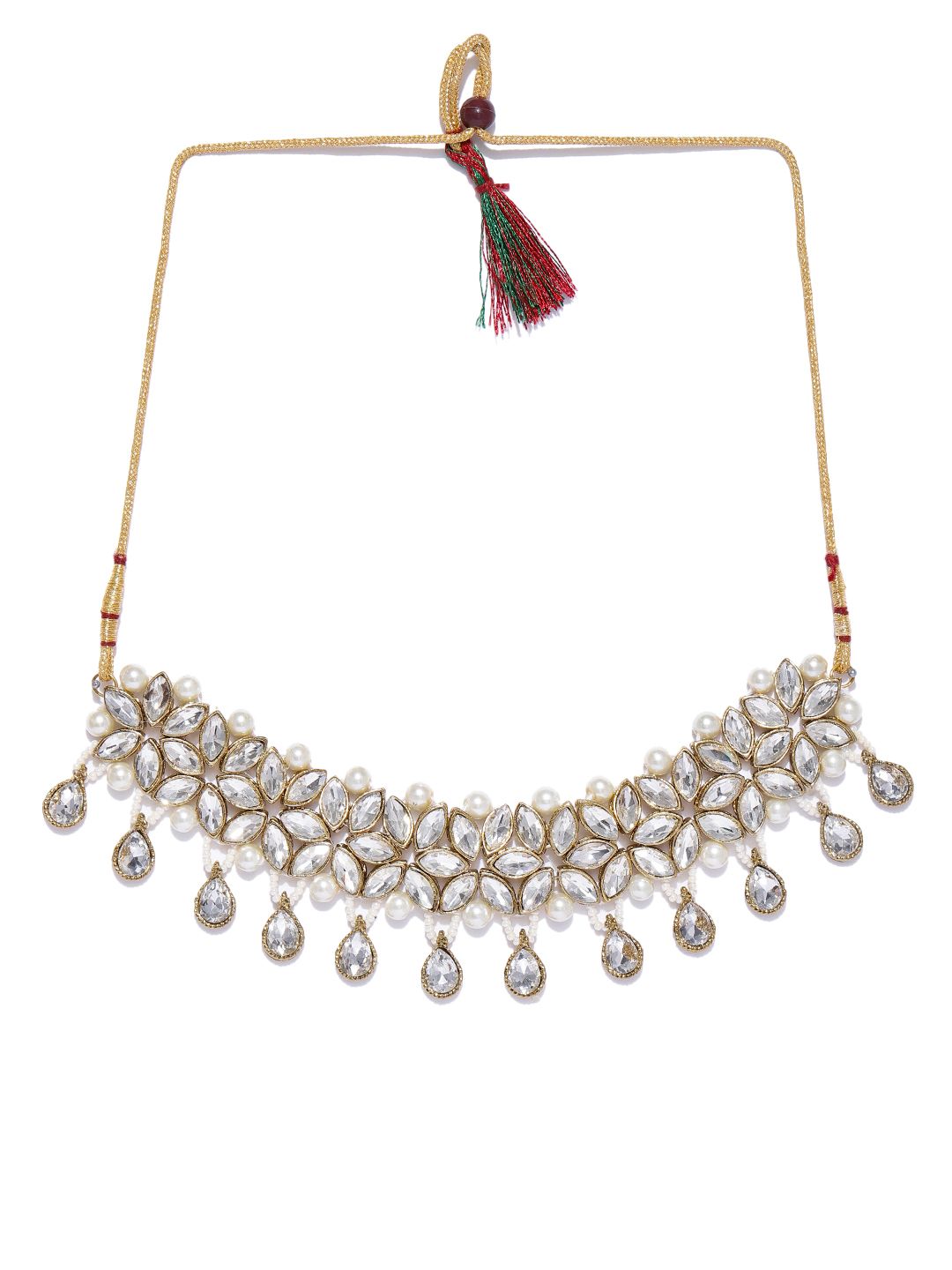 Zaveri Pearls Antique White Gold-Plated Studded Jewellery Set (Image - 2)