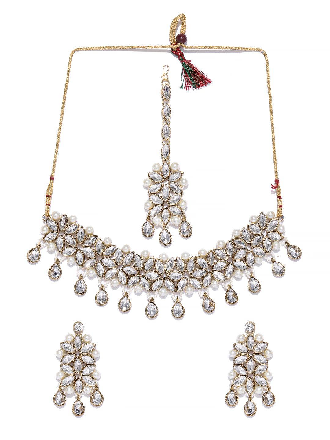 Zaveri Pearls Antique White Gold-Plated Studded Jewellery Set (Image - 1)