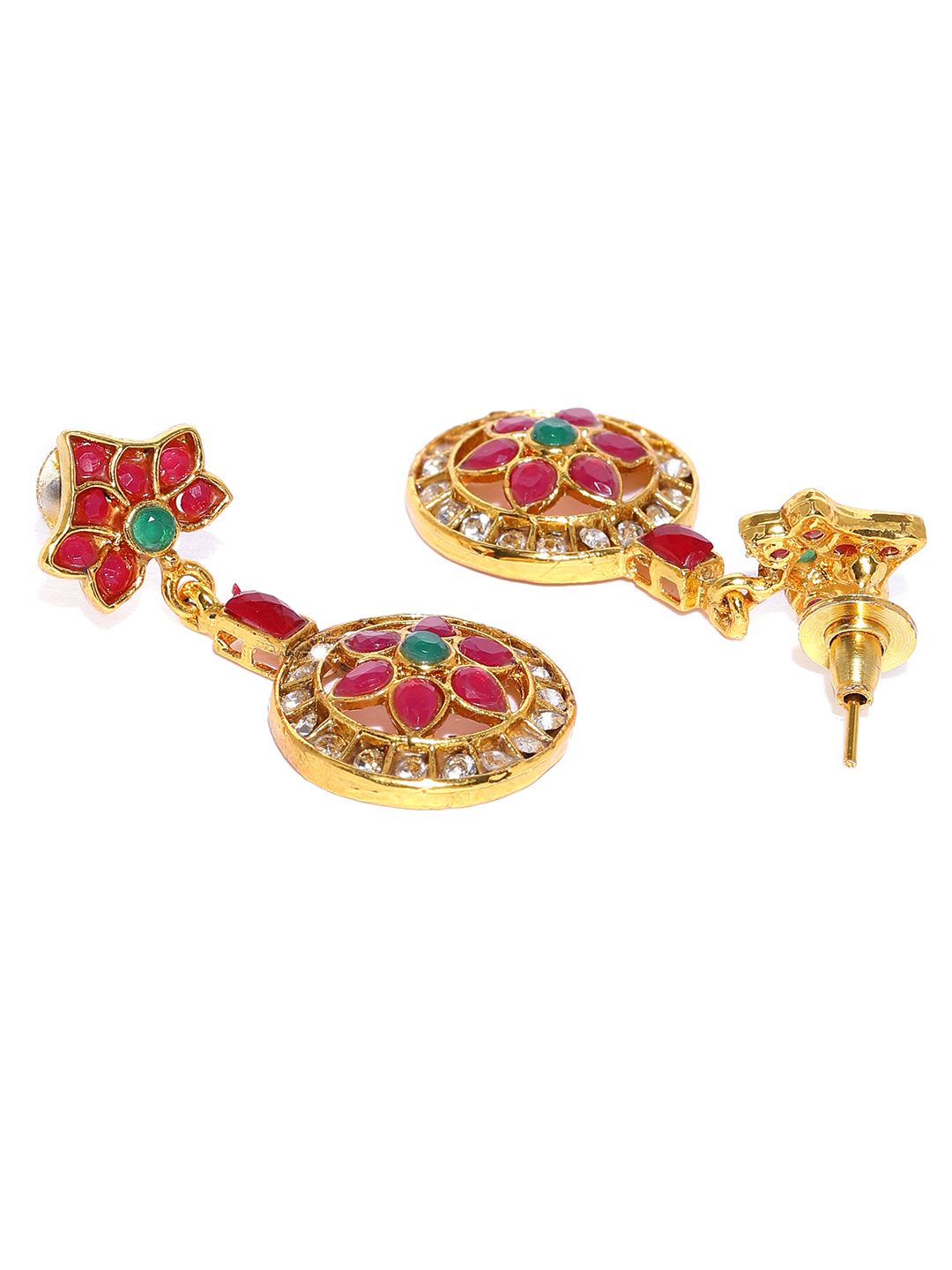 Zaveri Pearls Red & Green Gold-Plated Jewellery Set (Image - 3)