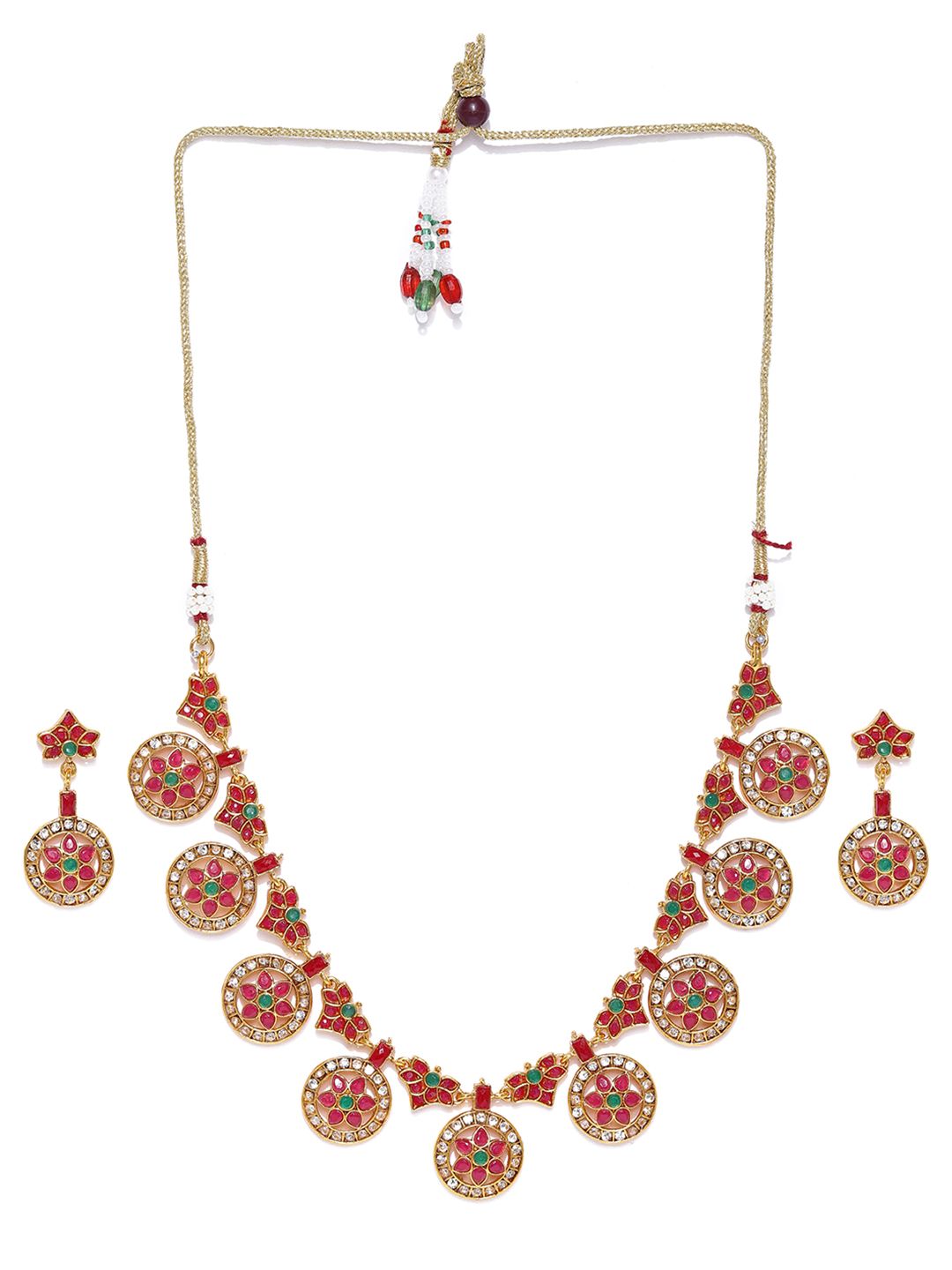 Zaveri Pearls Red & Green Gold-Plated Jewellery Set (Image - 2)