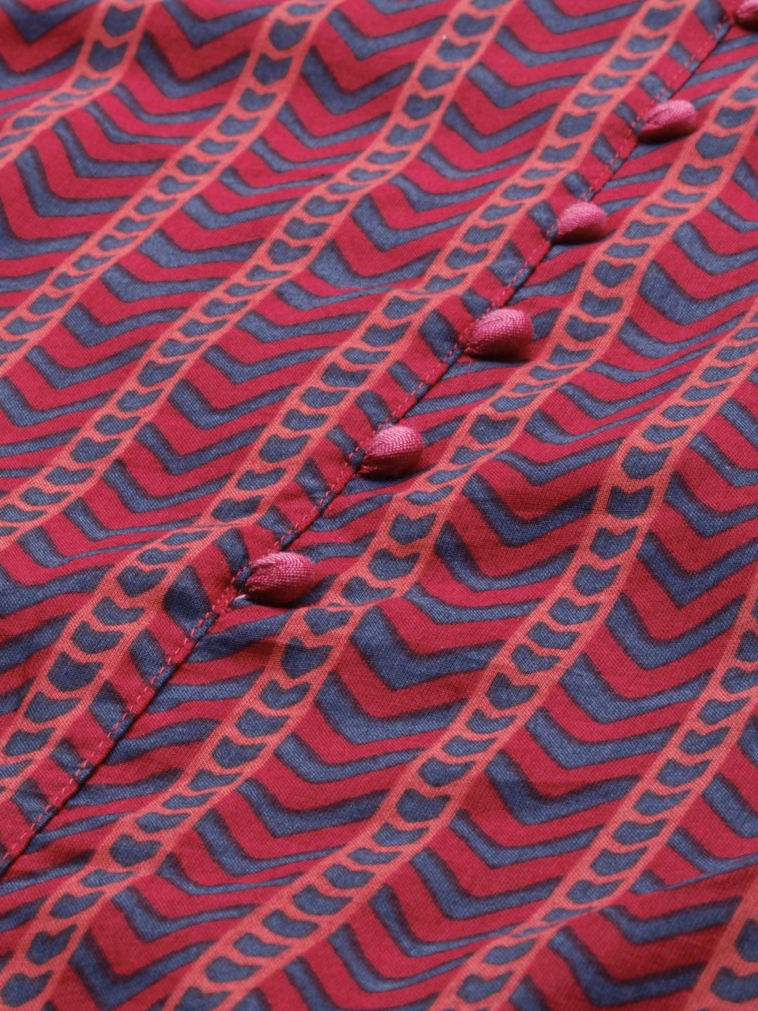 Anouk Women Red & Blue Printed Straight Kurta (Image - 1)