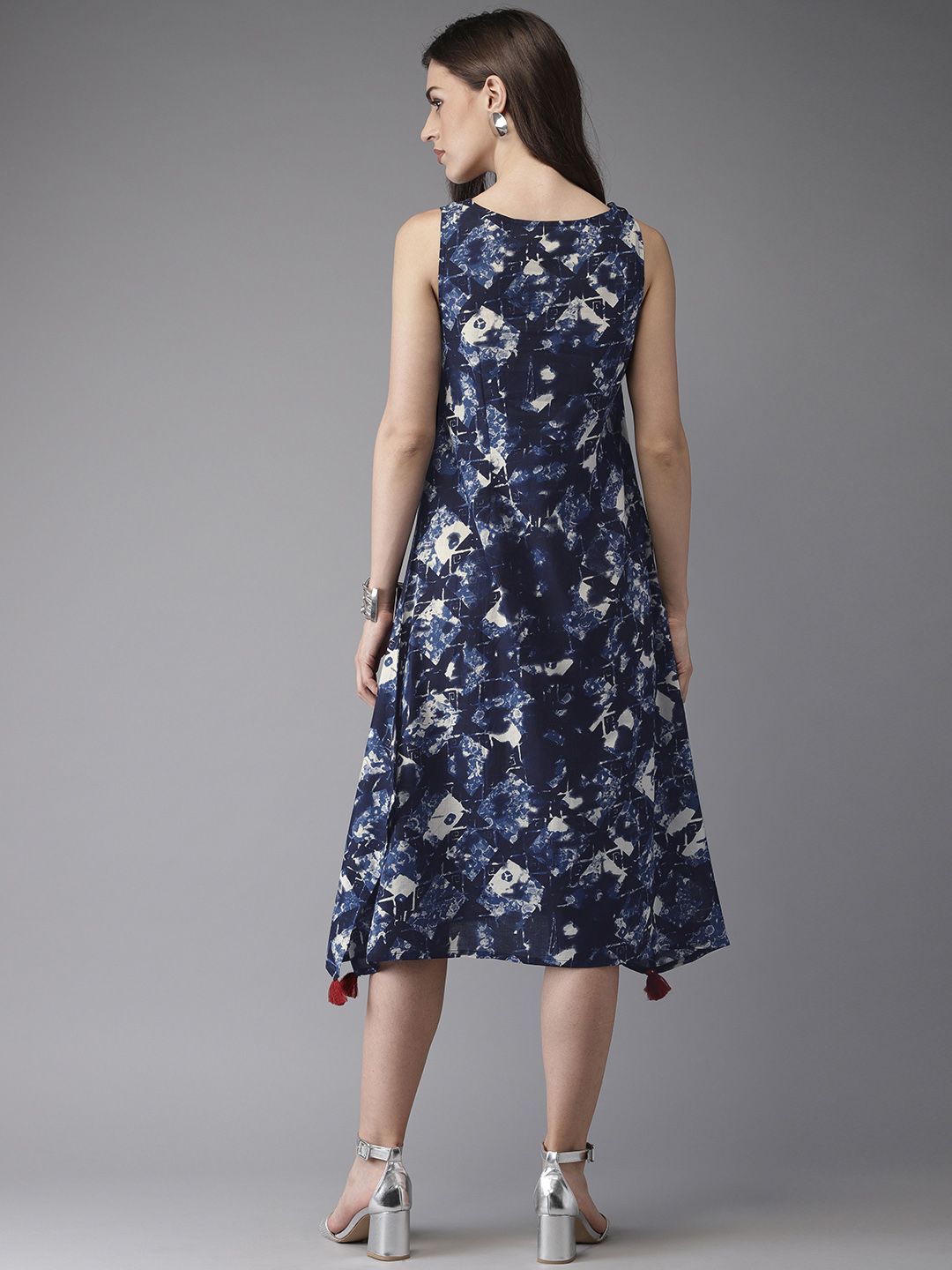 Anouk Women Blue & White Printed Asymmetric A-Line Fusion Kurta (Image - 3)