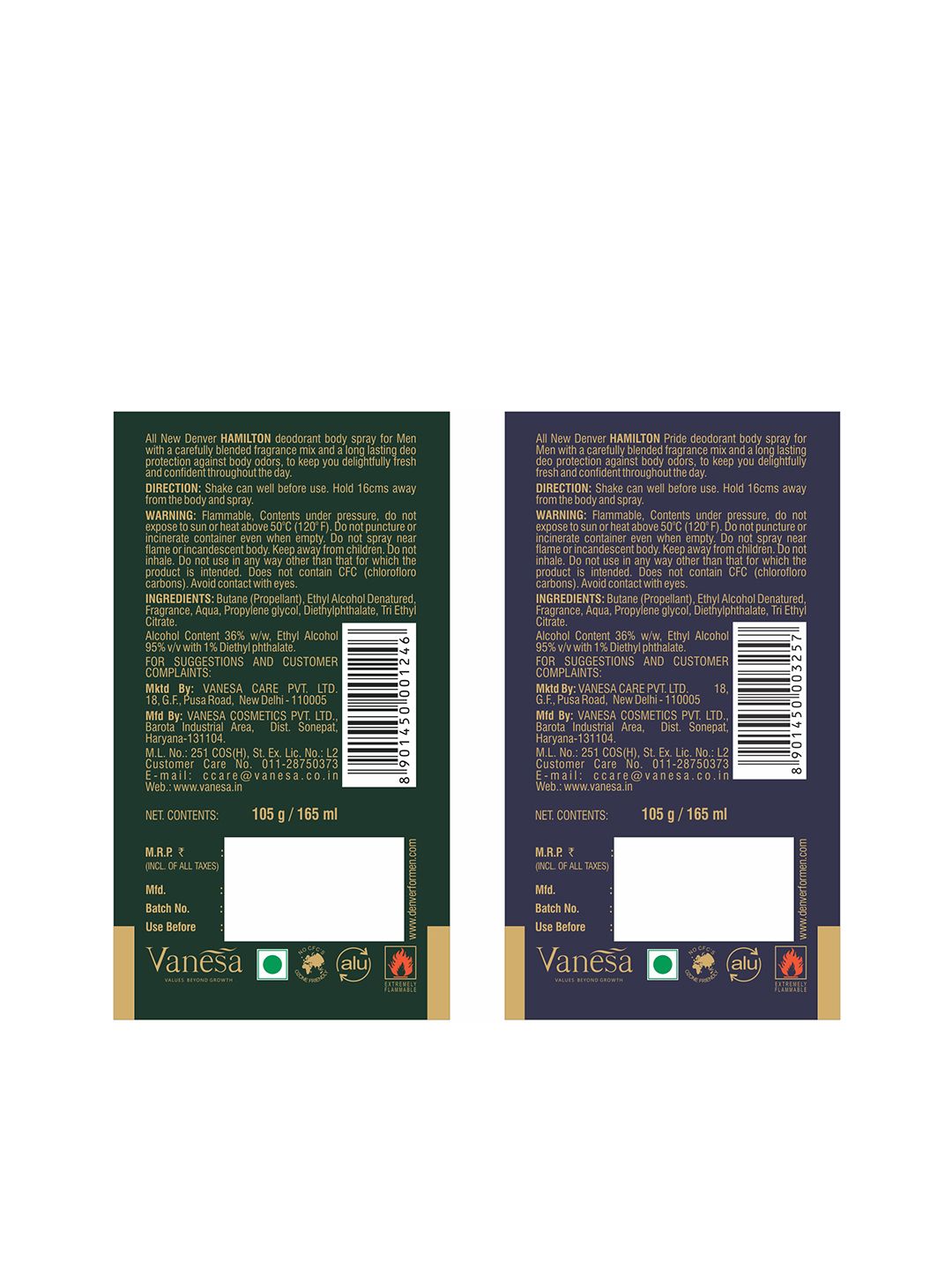 Denver Men Set of 2 Hamilton Deodorant Body Sprays (Image - 1)