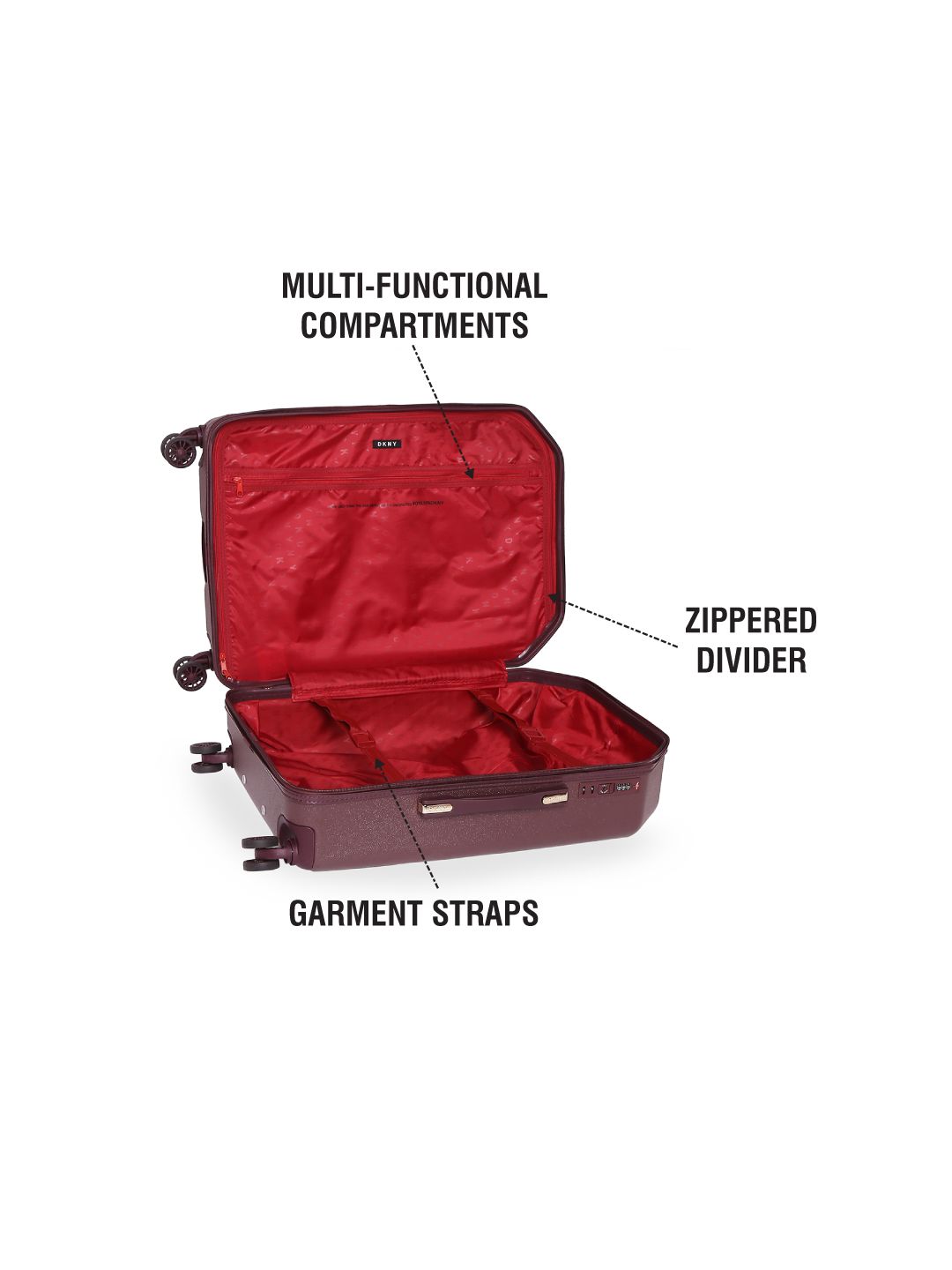 DKNY Unisex Burgundy Textured Allore Hard-Sided Large Trolley Suitcase (Image - 1)