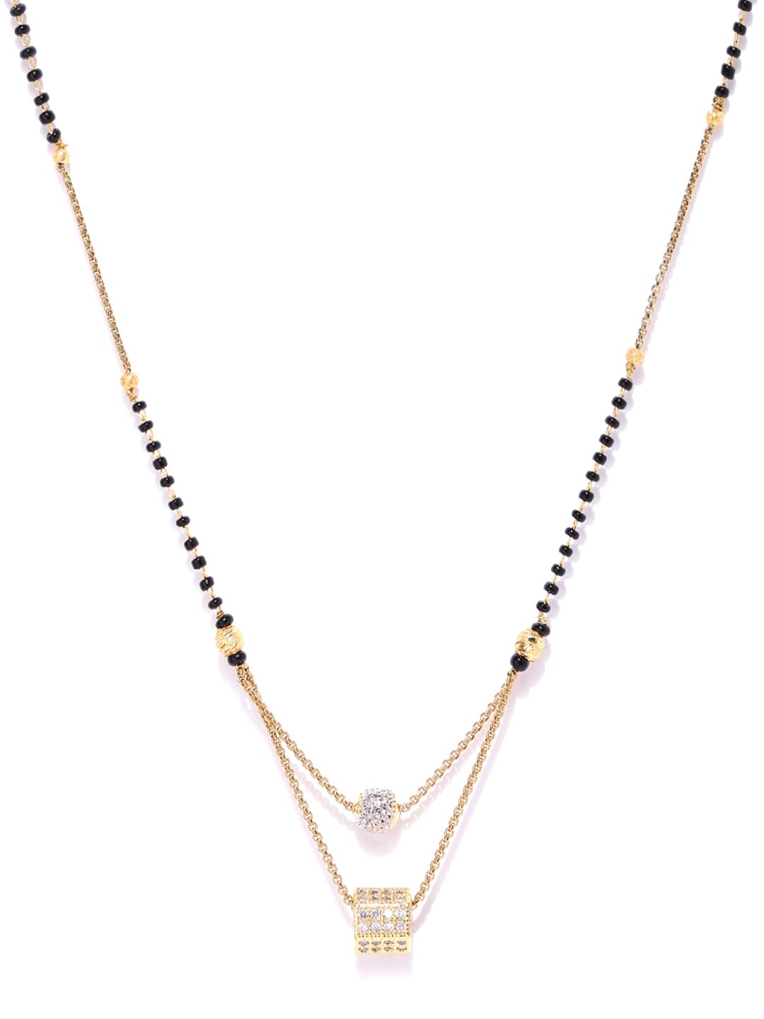 Priyaasi Black Gold-Plated AD-Studded & Beaded Layered Mangalsutra (Image - 1)