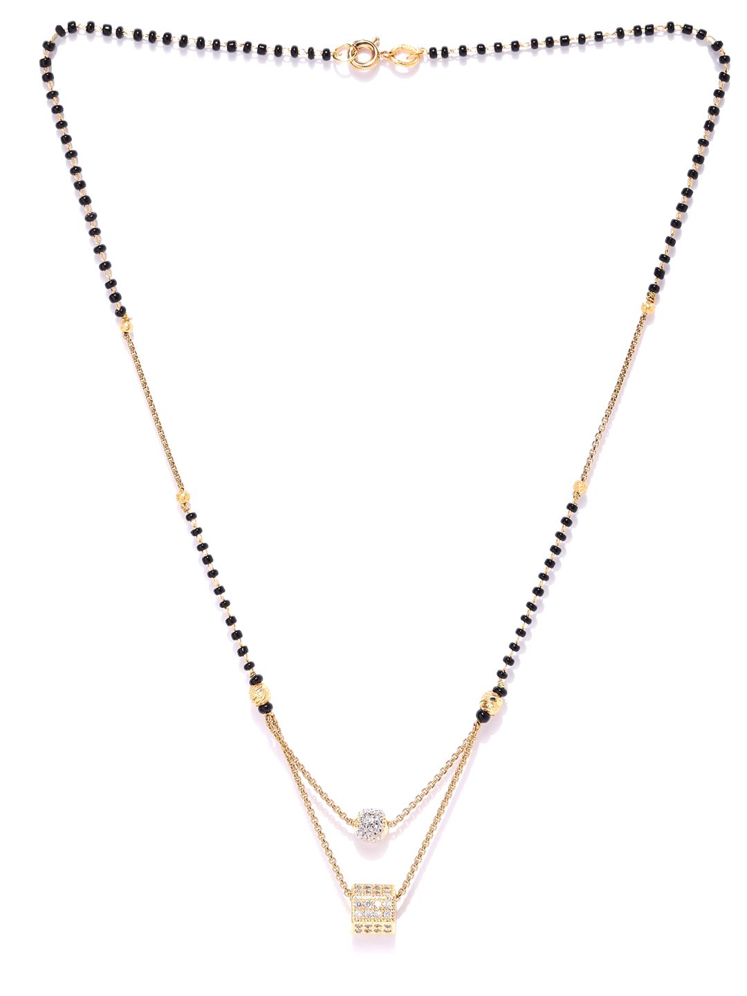 Priyaasi Black Gold-Plated AD-Studded & Beaded Layered Mangalsutra (Image - 2)