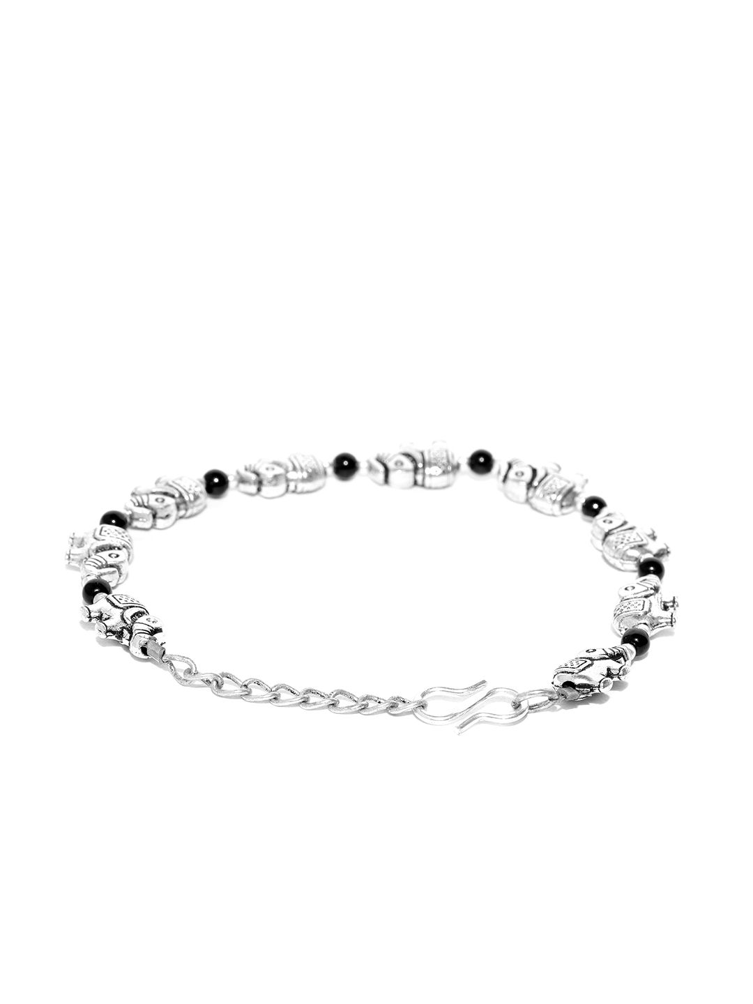 Priyaasi Black Oxidised Silver-Plated Beaded Elephant Shaped Bracelet (Image - 2)