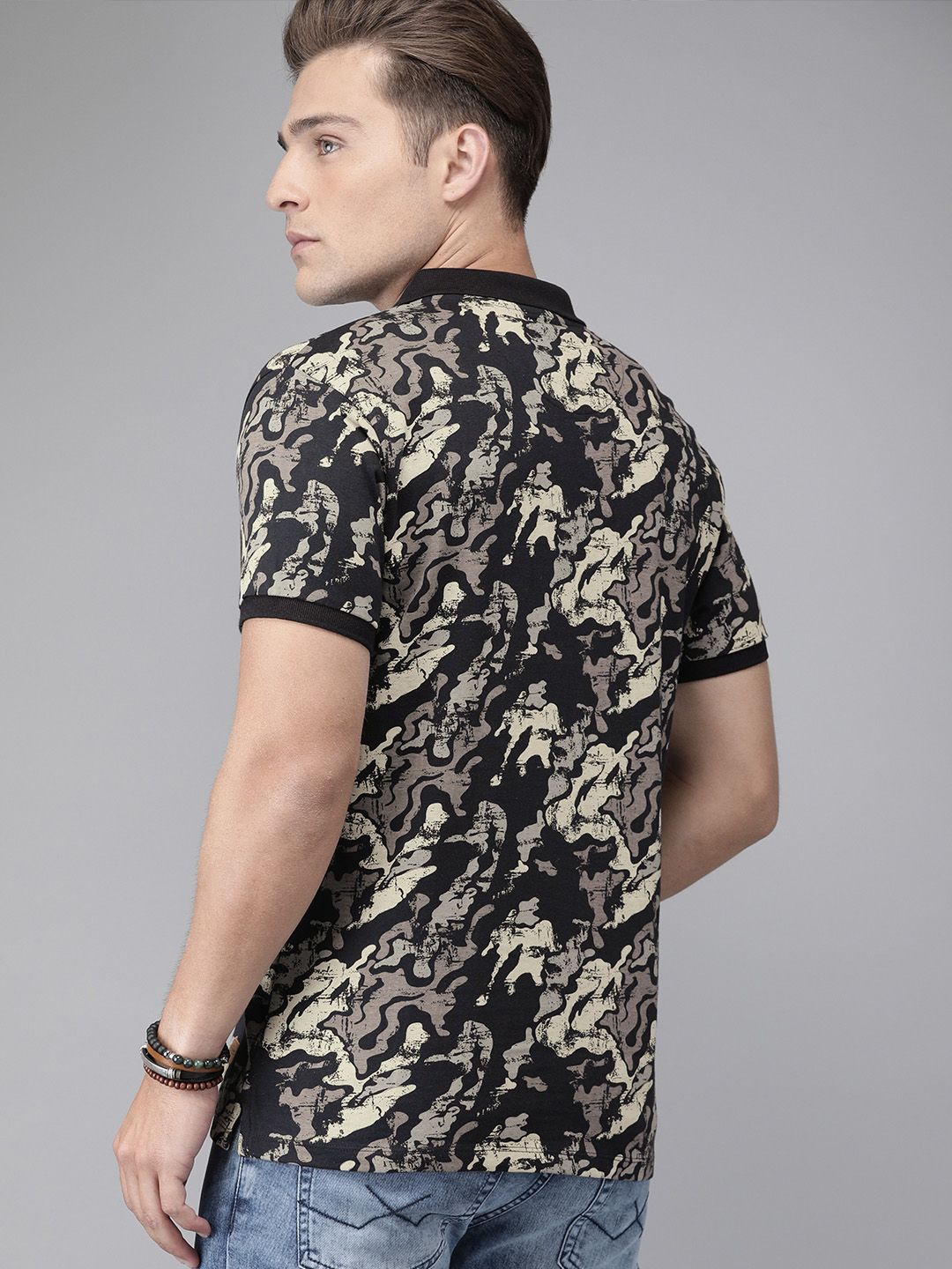 Roadster Men Navy Blue Printed Polo Collar T-shirt (Image - 3)