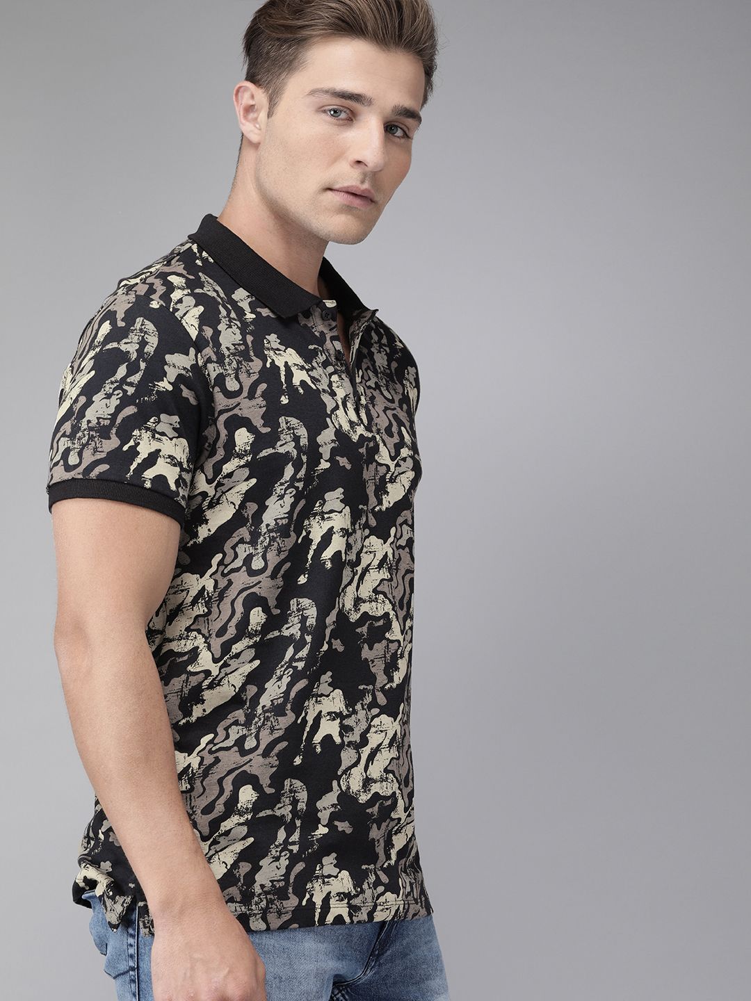 Roadster Men Navy Blue Printed Polo Collar T-shirt (Image - 2)