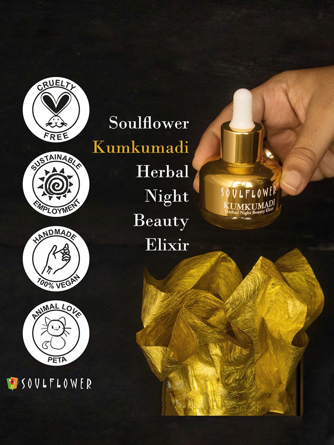 Soulflower Kumkumadi Herbal Night Beauty Elixir with Kesar & Precious Oils 30 ml (Image - 2)