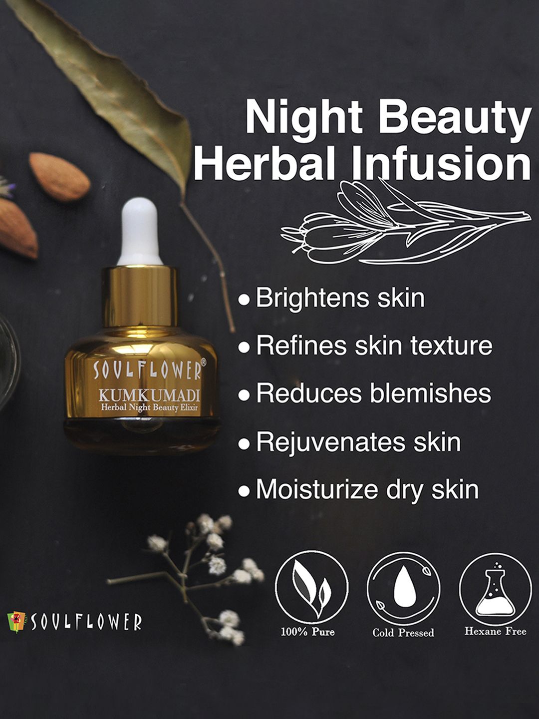 Soulflower Kumkumadi Herbal Night Beauty Elixir with Kesar & Precious Oils 30 ml (Image - 1)