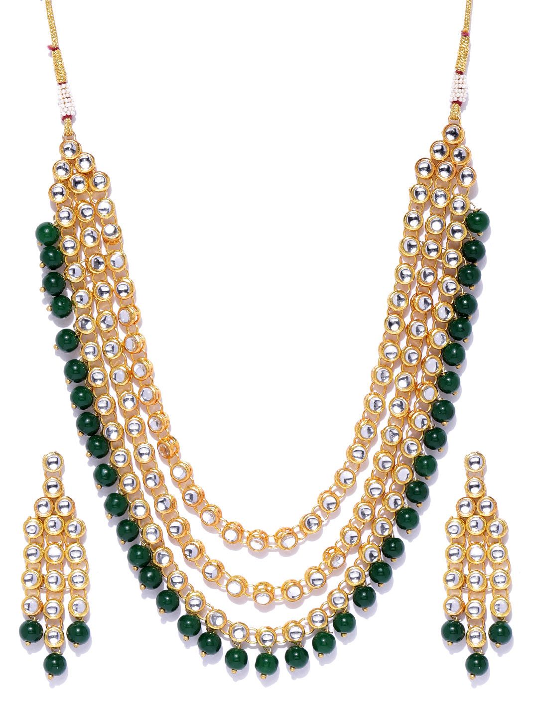 Karatcart Green Gold-Plated Kundan-Studded Handcrafted Jewellery Set (Image - 1)