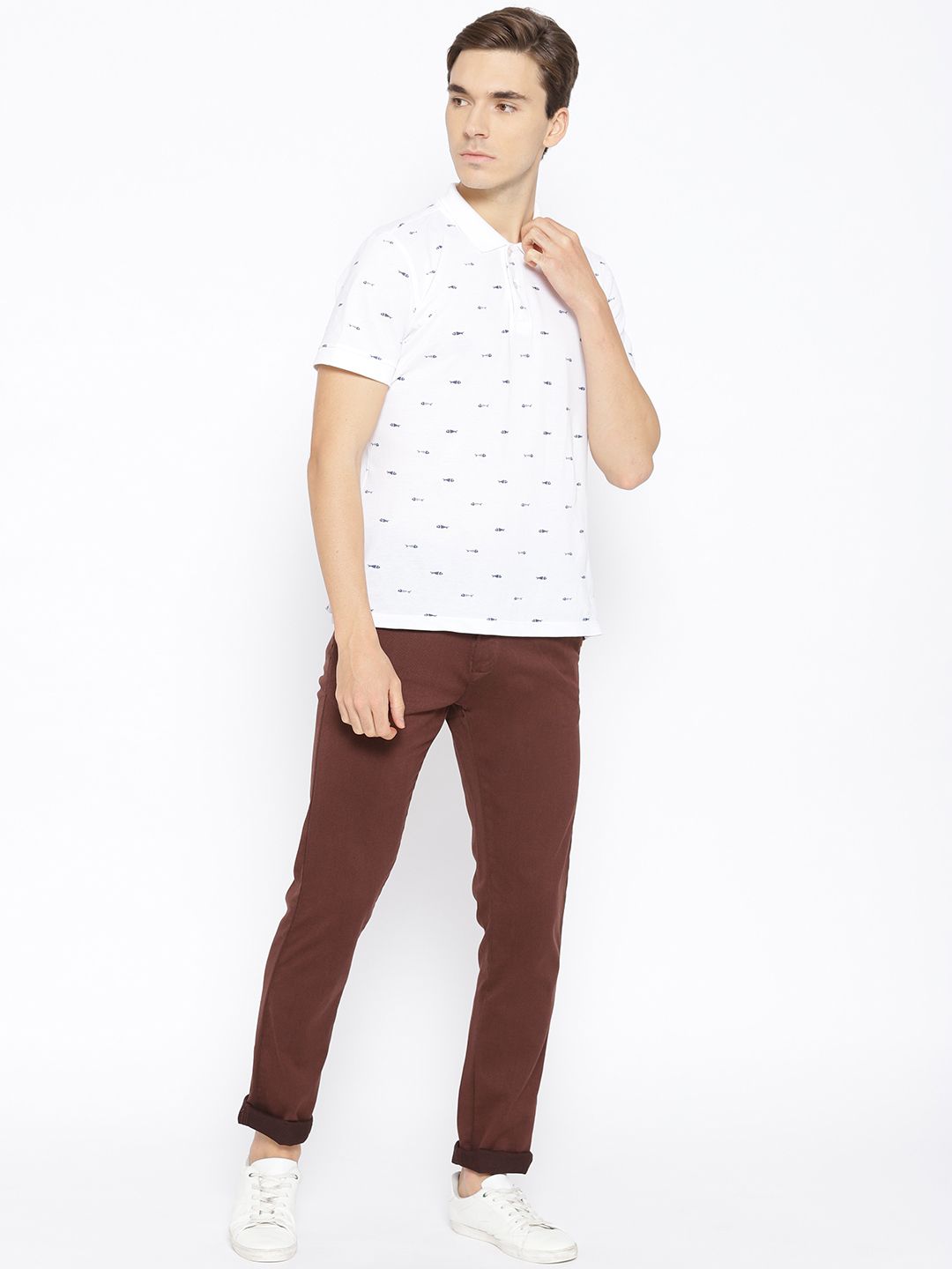 Blackberrys Men Rust Red Roger Slim Fit Self Design Regular Trousers (Image - 3)