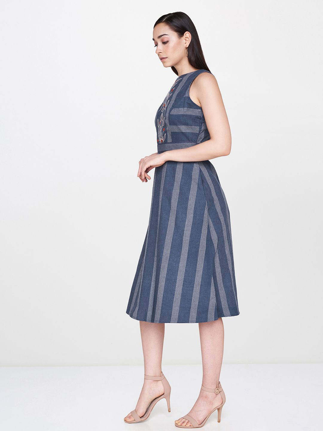 AND Women Blue & White Striped A-Line Dress (Image - 2)
