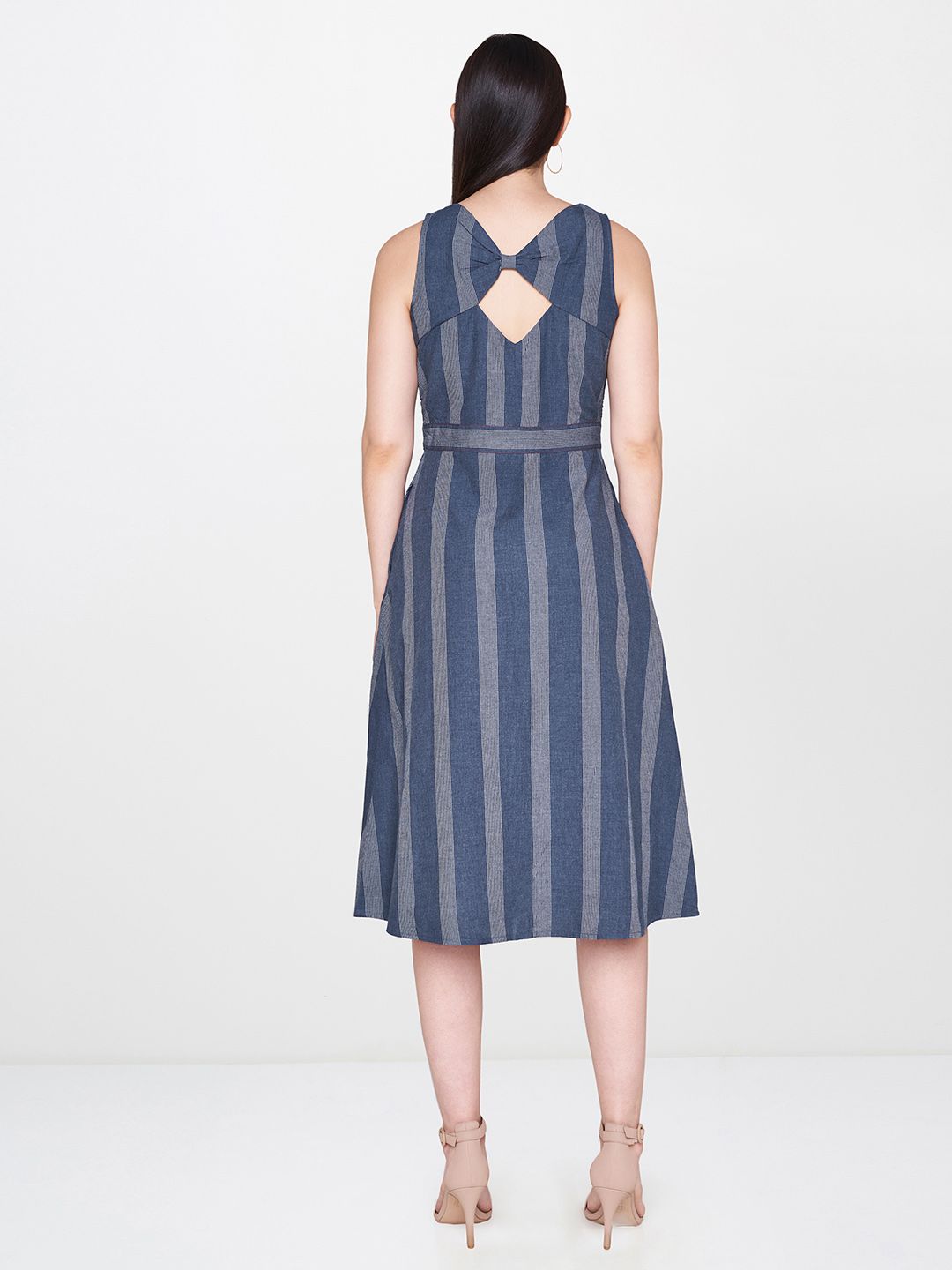 AND Women Blue & White Striped A-Line Dress (Image - 3)