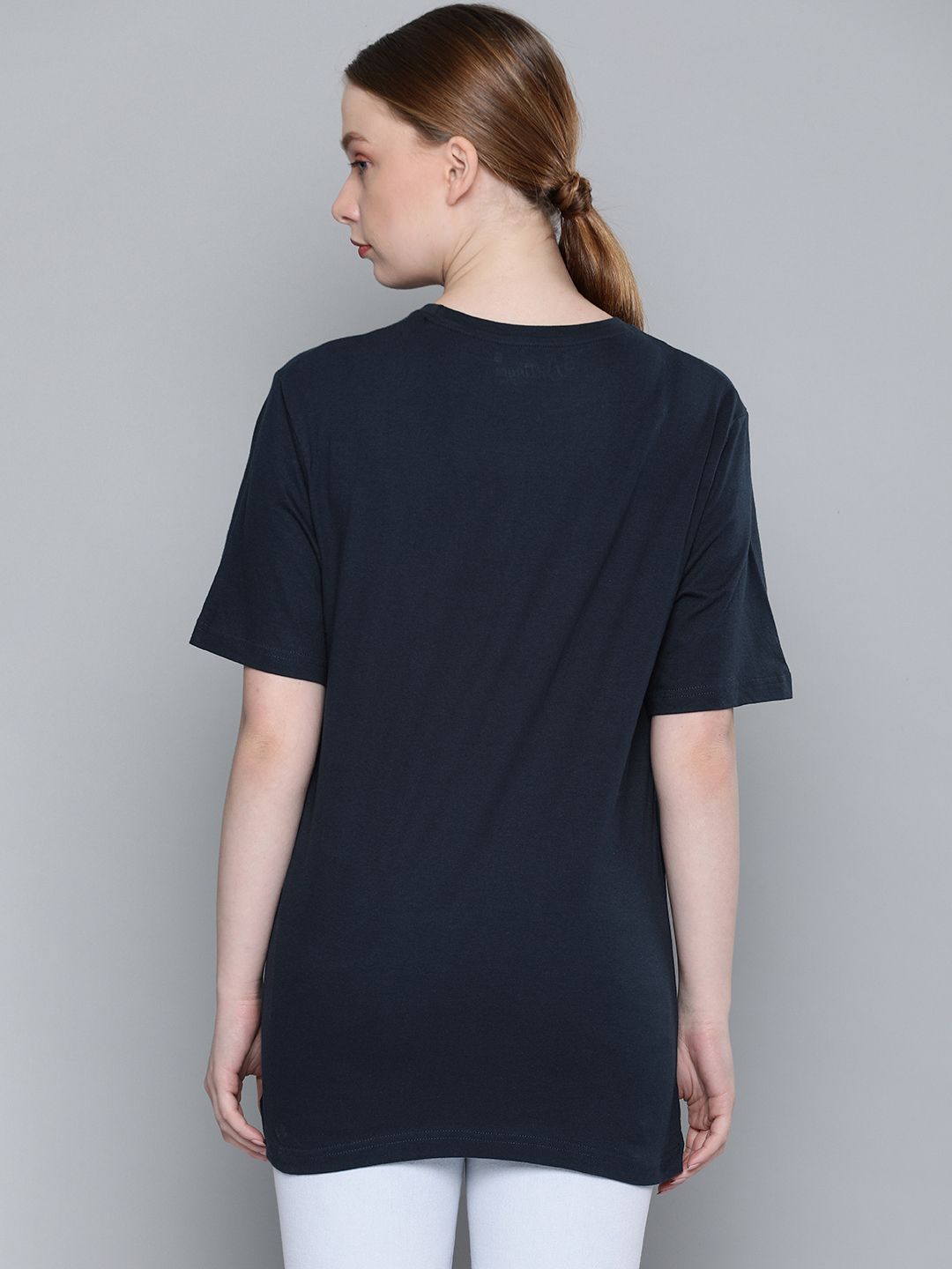DILLINGER Women Navy Blue Printed Round Neck Longline T-shirt (Image - 3)