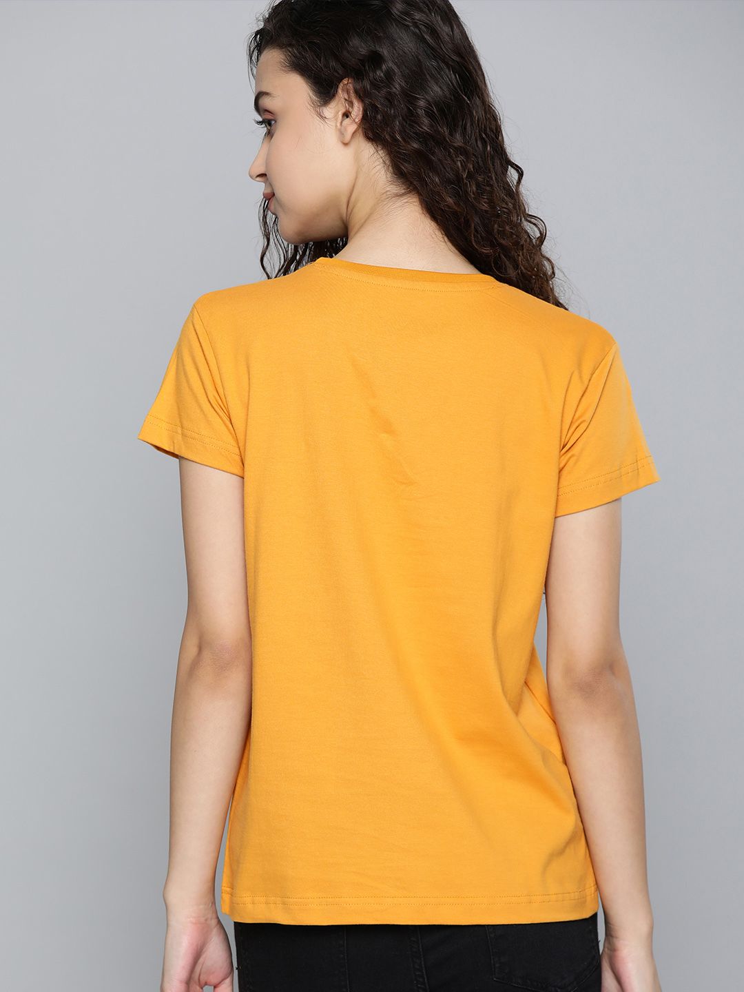 DILLINGER Women Mustard Yellow Printed Round Neck T-shirt (Image - 3)
