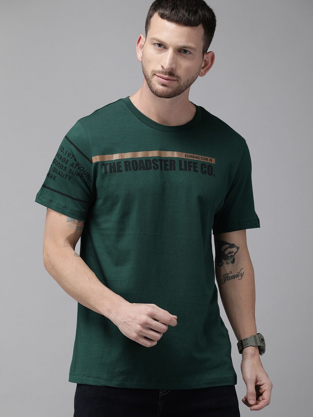 Roadster Men Teal Green Printed Round Neck T-shirt (Image - 2)