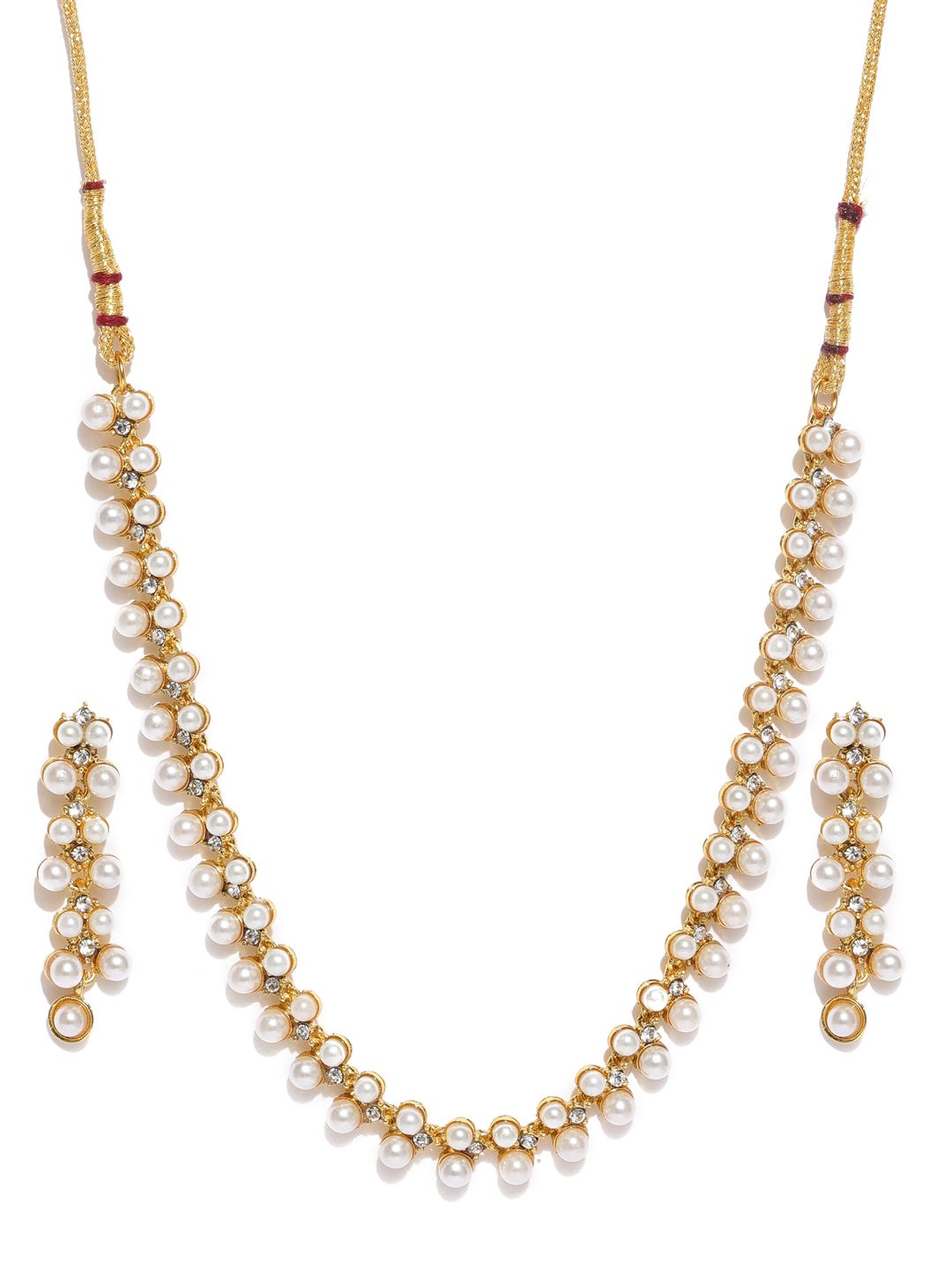 Zaveri Pearls Gold-Toned & White Contemporary Pearls Studded Jewellery Set (Image - 1)