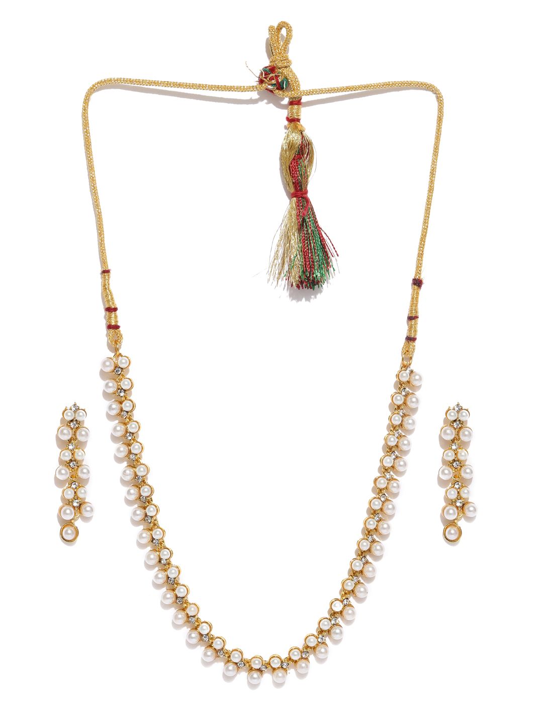 Zaveri Pearls Gold-Toned & White Contemporary Pearls Studded Jewellery Set (Image - 2)