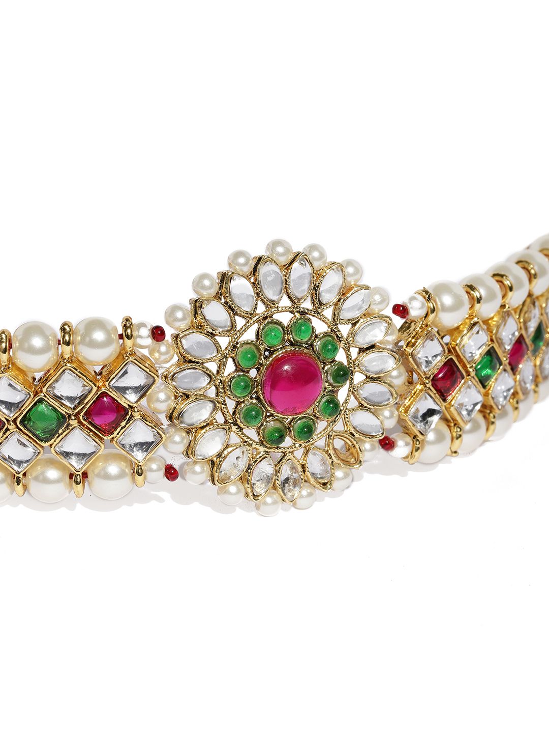 Zaveri Pearls Gold-Plated & Red Kundan & Pearl Studded Jewellery Set (Image - 3)