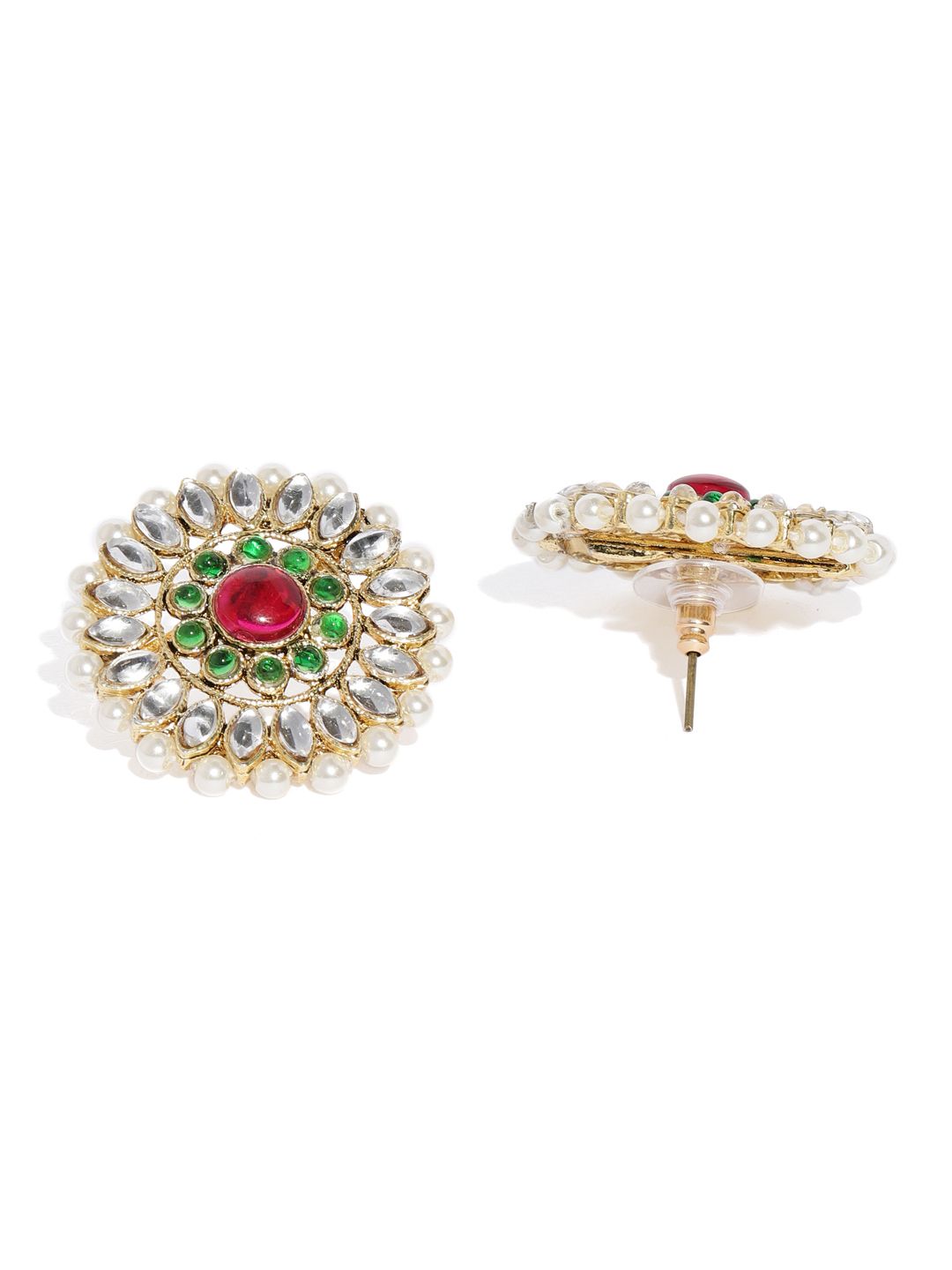 Zaveri Pearls Gold-Plated & Red Kundan & Pearl Studded Jewellery Set (Image - 2)
