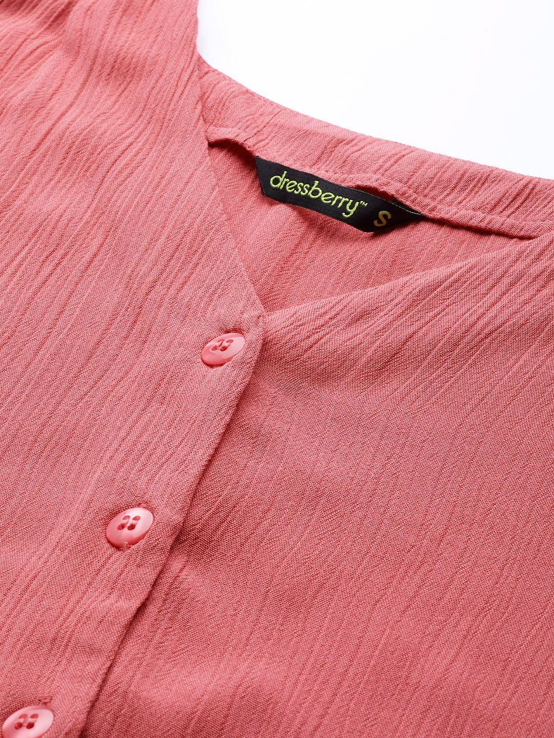 DressBerry Women Pink Crinkled Solid Top (Image - 1)