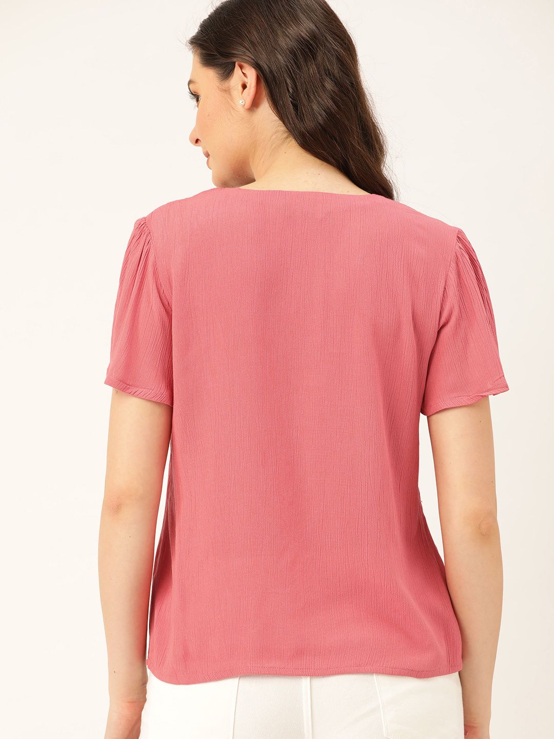 DressBerry Women Pink Crinkled Solid Top (Image - 3)