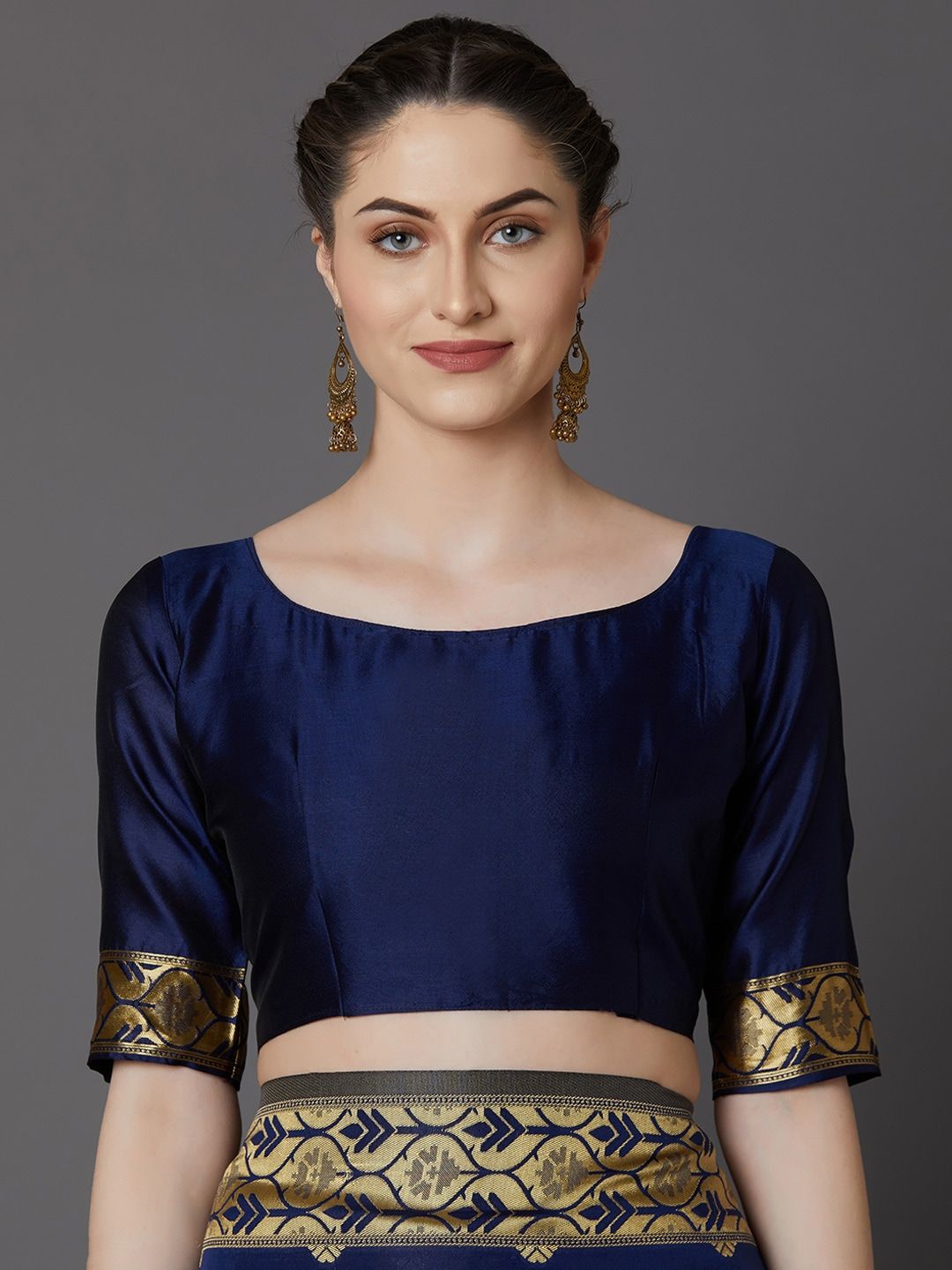 Mitera Navy Blue & Gold-Toned Silk Blend Woven Design Banarasi Saree (Image - 1)