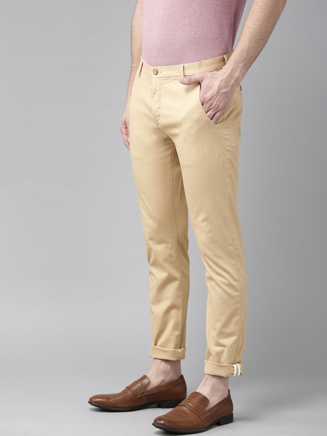 Blackberrys Men Beige Slim Fit Self Design Regular Trousers (Image - 1)