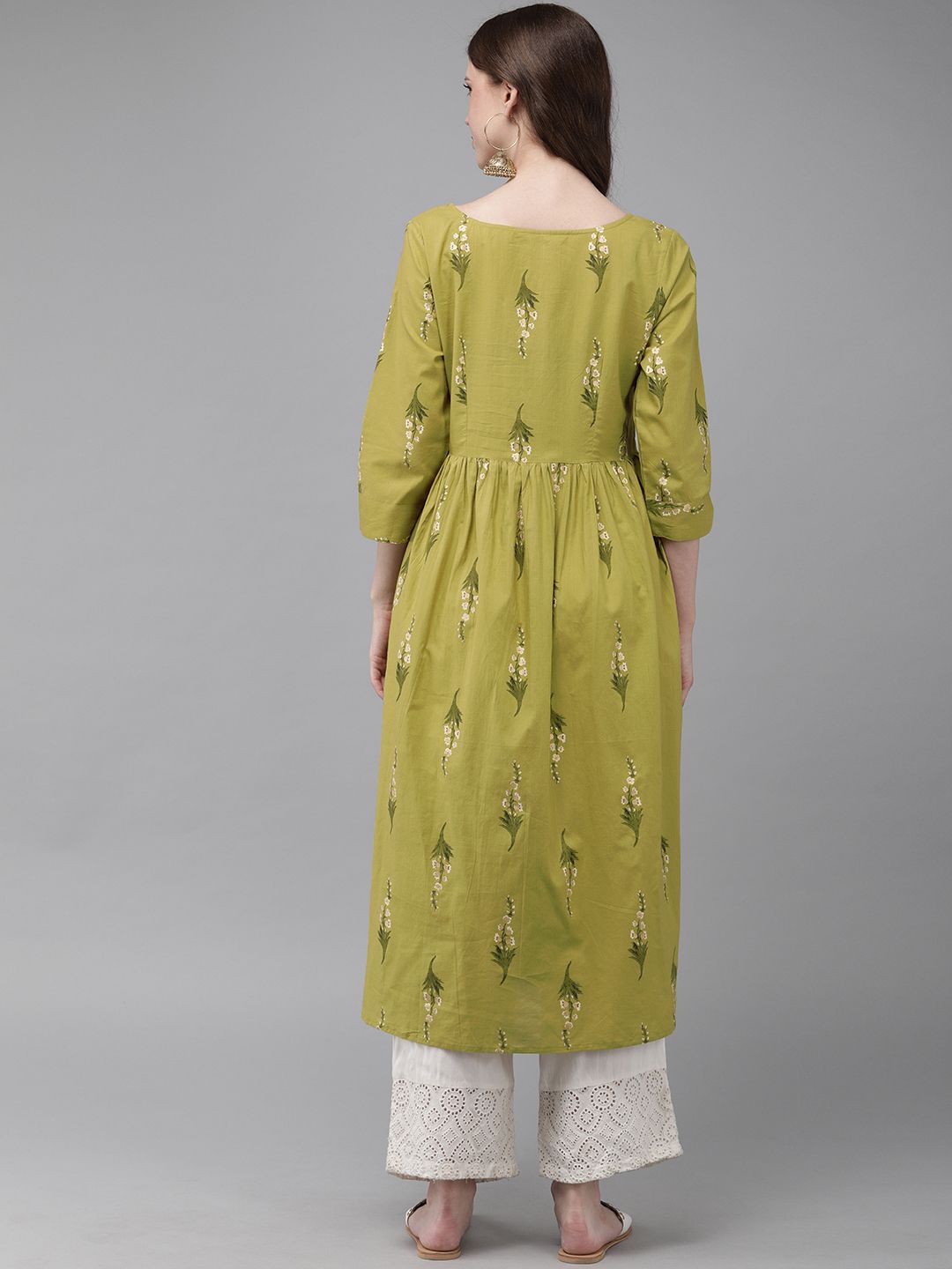 Anouk Women Green Floral Printed A-Line Kurta (Image - 3)
