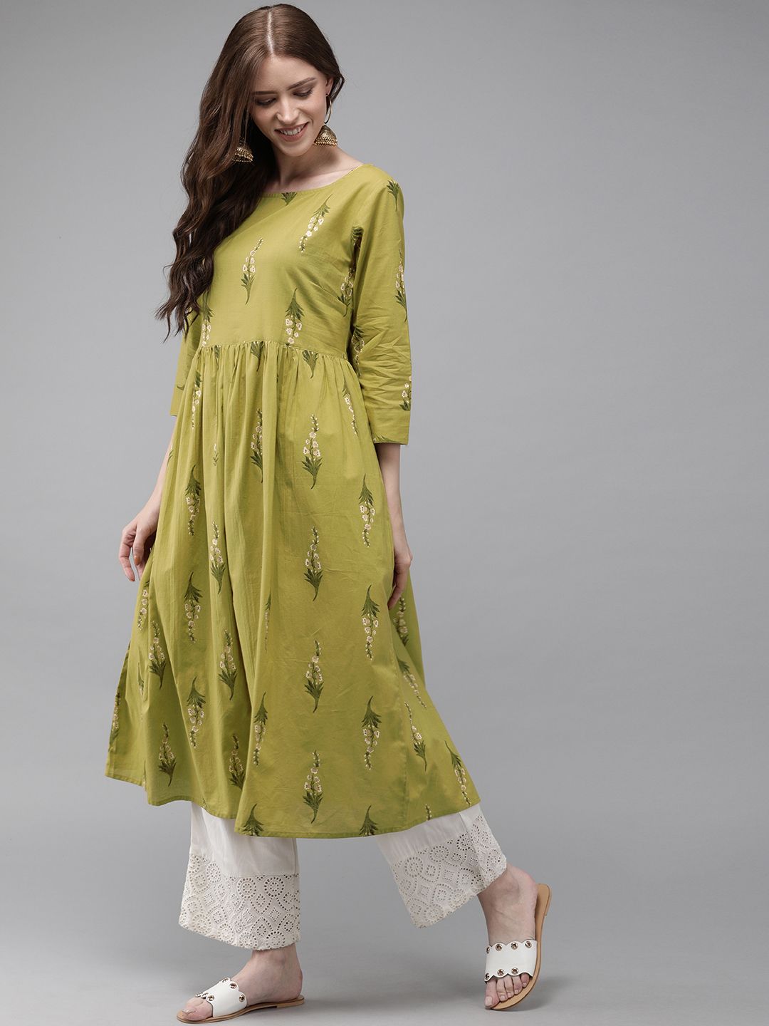 Anouk Women Green Floral Printed A-Line Kurta (Image - 2)
