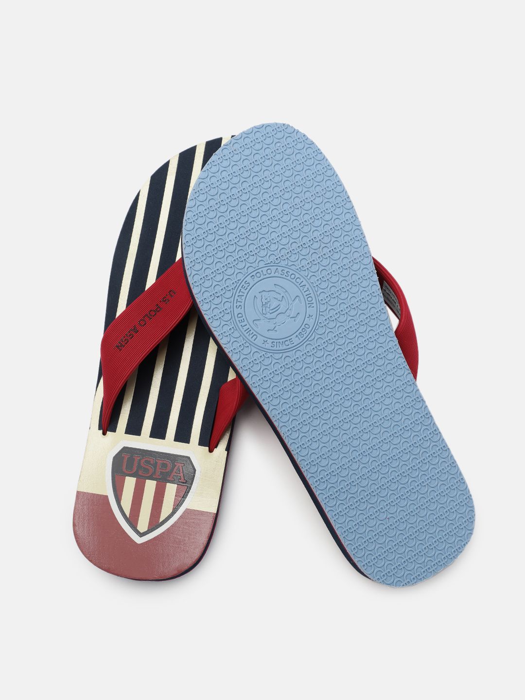 U.S. Polo Assn. Men Navy Blue & Cream-Coloured Printed LEANDER Thong Flip-Flops (Image - 2)