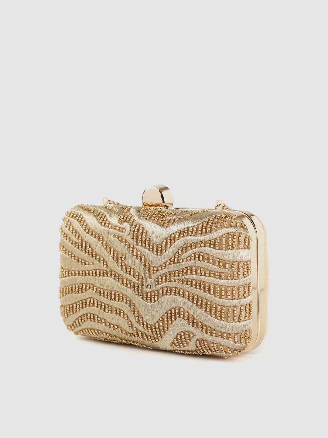 Accessorize Gold-Toned Embellished & Embroidered Box Clutch (Image - 1)