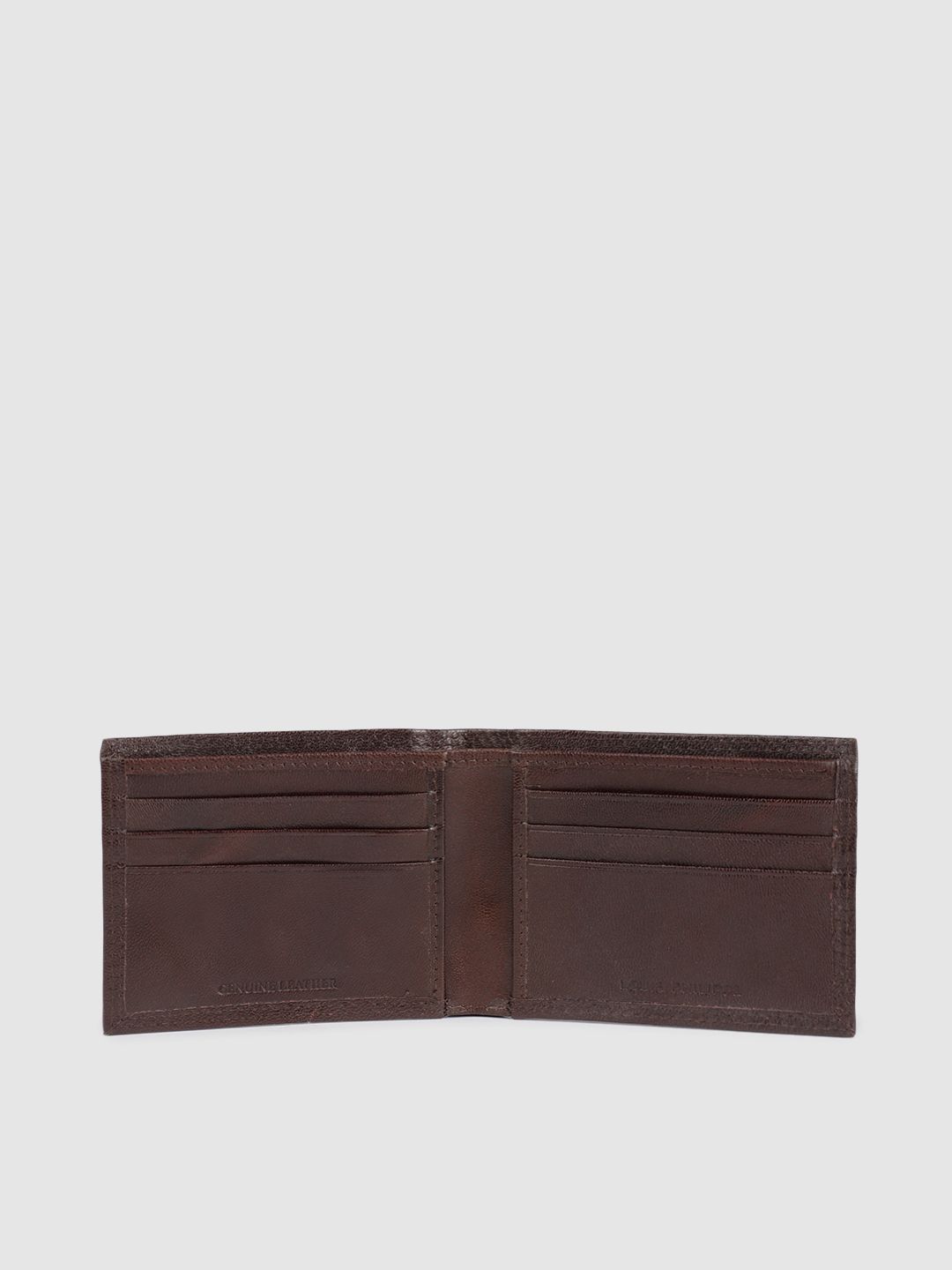 Louis Philippe Men Brown Textured Two Fold Leather Wallet (Image - 2)