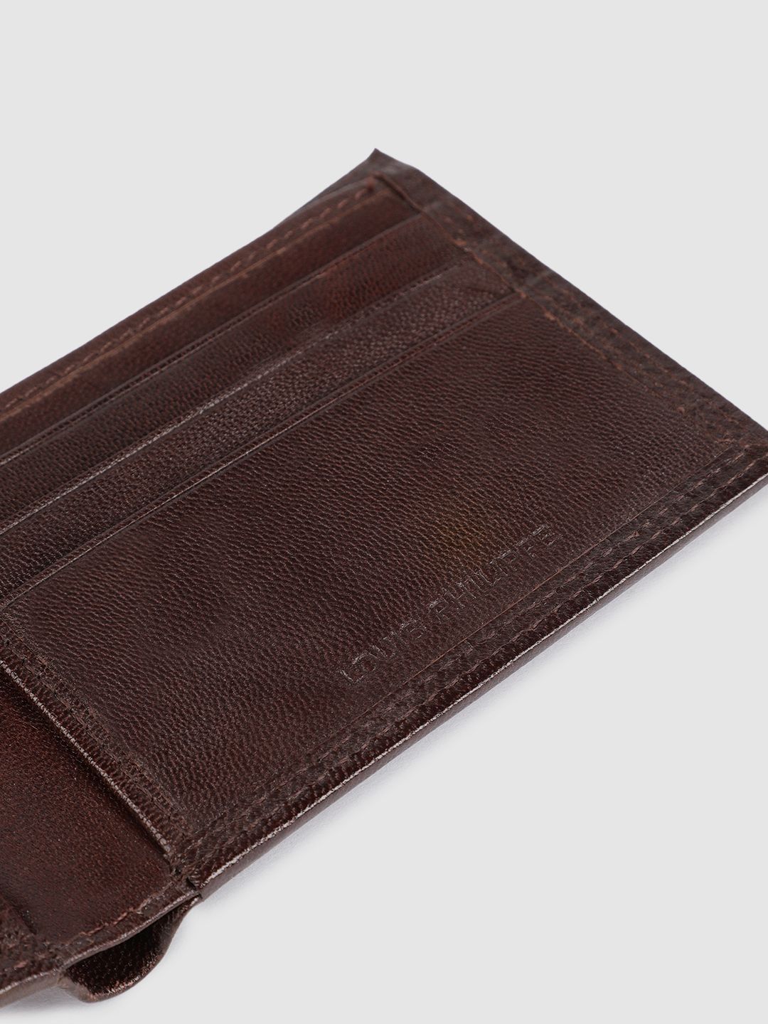 Louis Philippe Men Brown Textured Two Fold Leather Wallet (Image - 3)