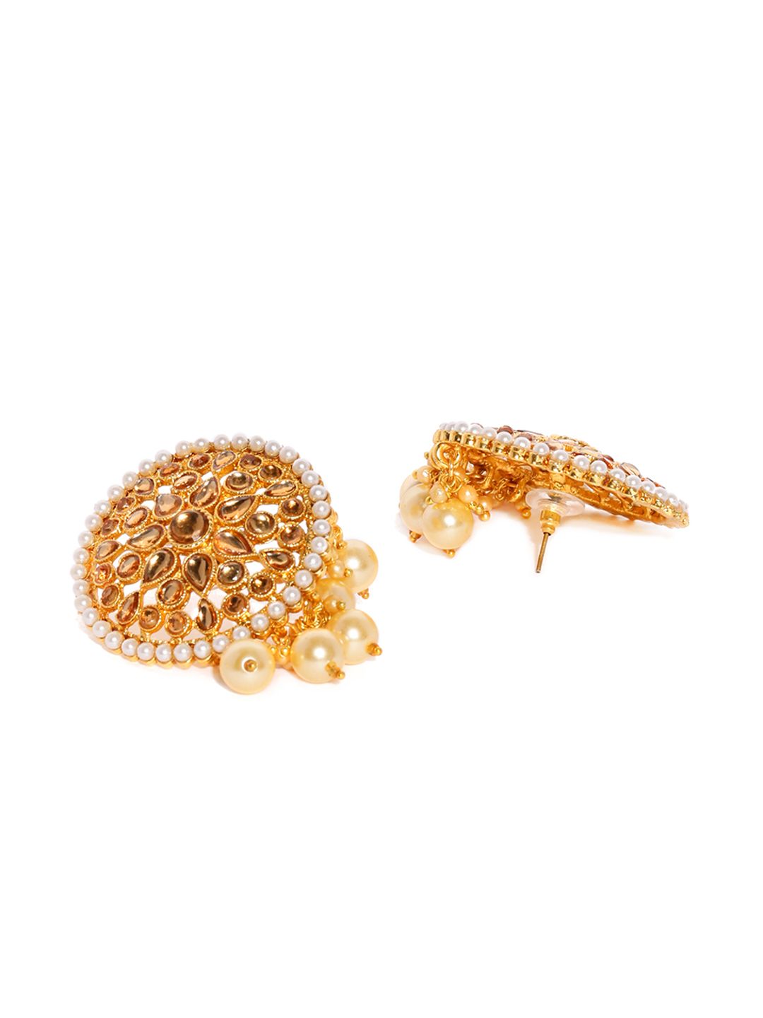 Zaveri Pearls Gold-Plated Circular Drop Earrings (Image - 2)