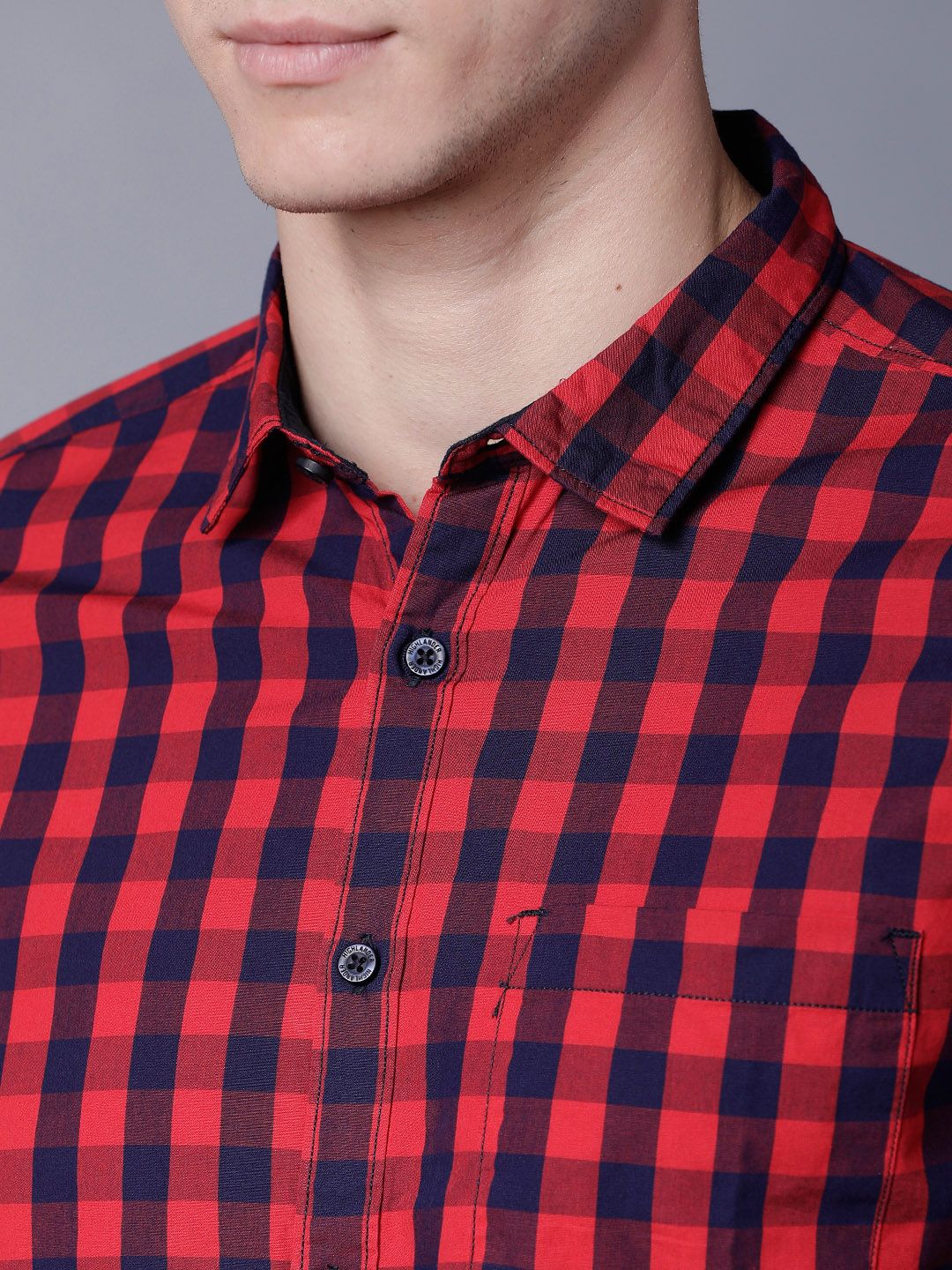 HIGHLANDER Men Red & Navy Blue Slim Fit Checked Casual Shirt (Image - 1)