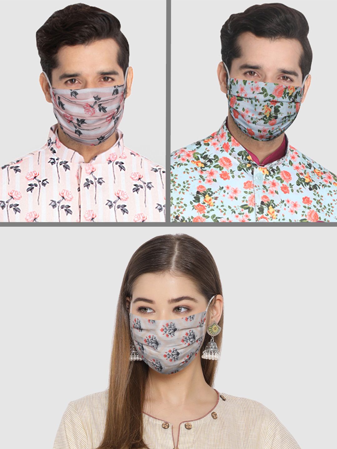 VASTRAMAY Unisex Set of 3 Printed 2-Ply Reusable Protective Outdoor Face Masks (Image - 1)