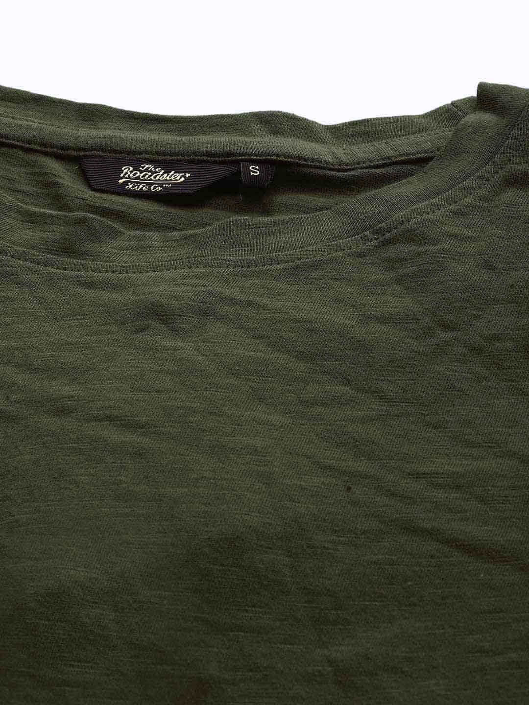 Roadster Women Olive Green Solid Round Neck T-shirt (Image - 1)
