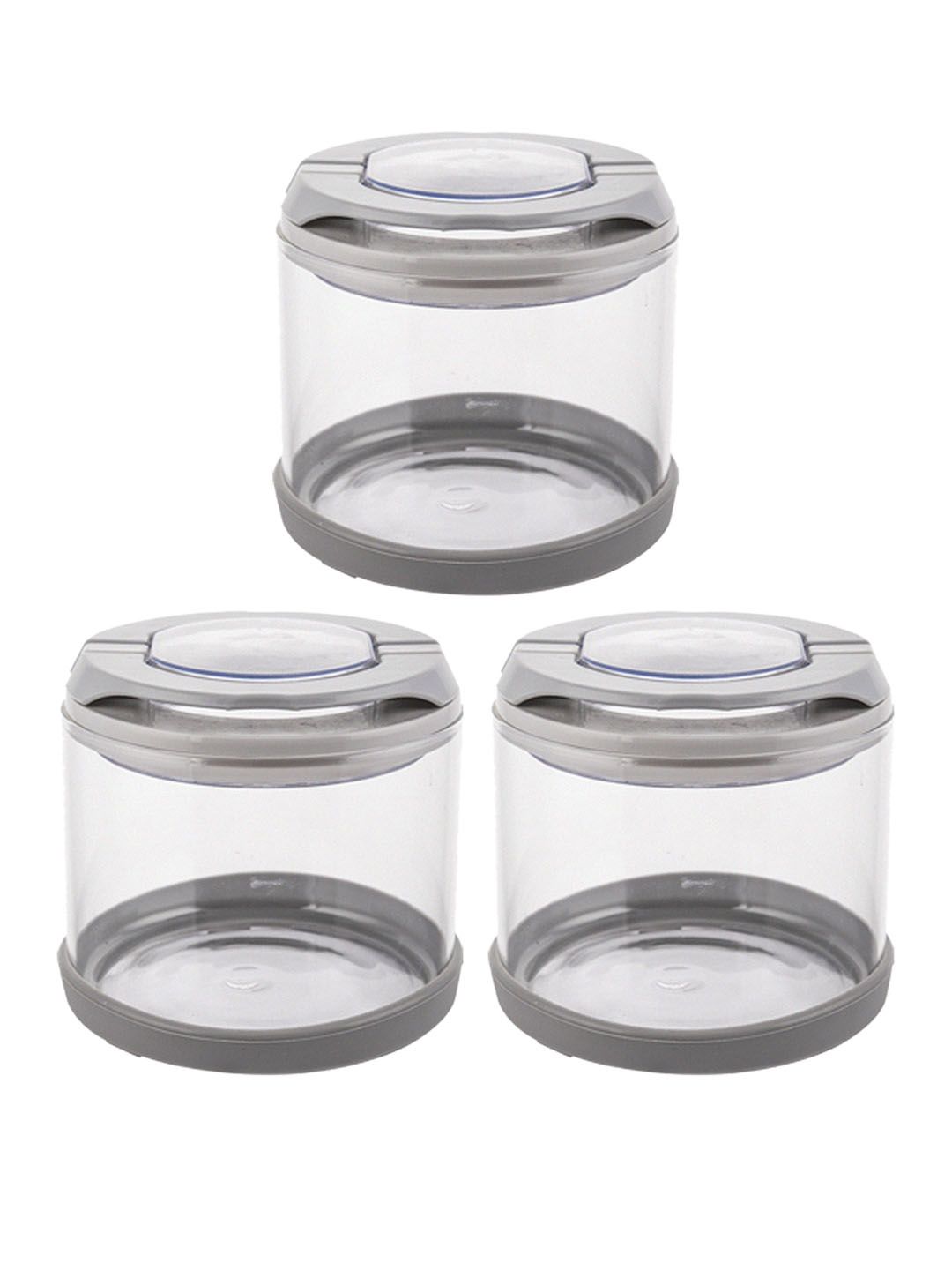 White Gold Set Of 3 Transparent & Grey Flip Lock-Tight Borosilicate Glass Storage Jars (Image - 1)