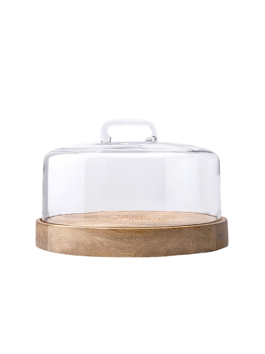ellementry Transparent And Brown Solid Cylindrical Glass Cloche With Wooden Base (Image - 1)