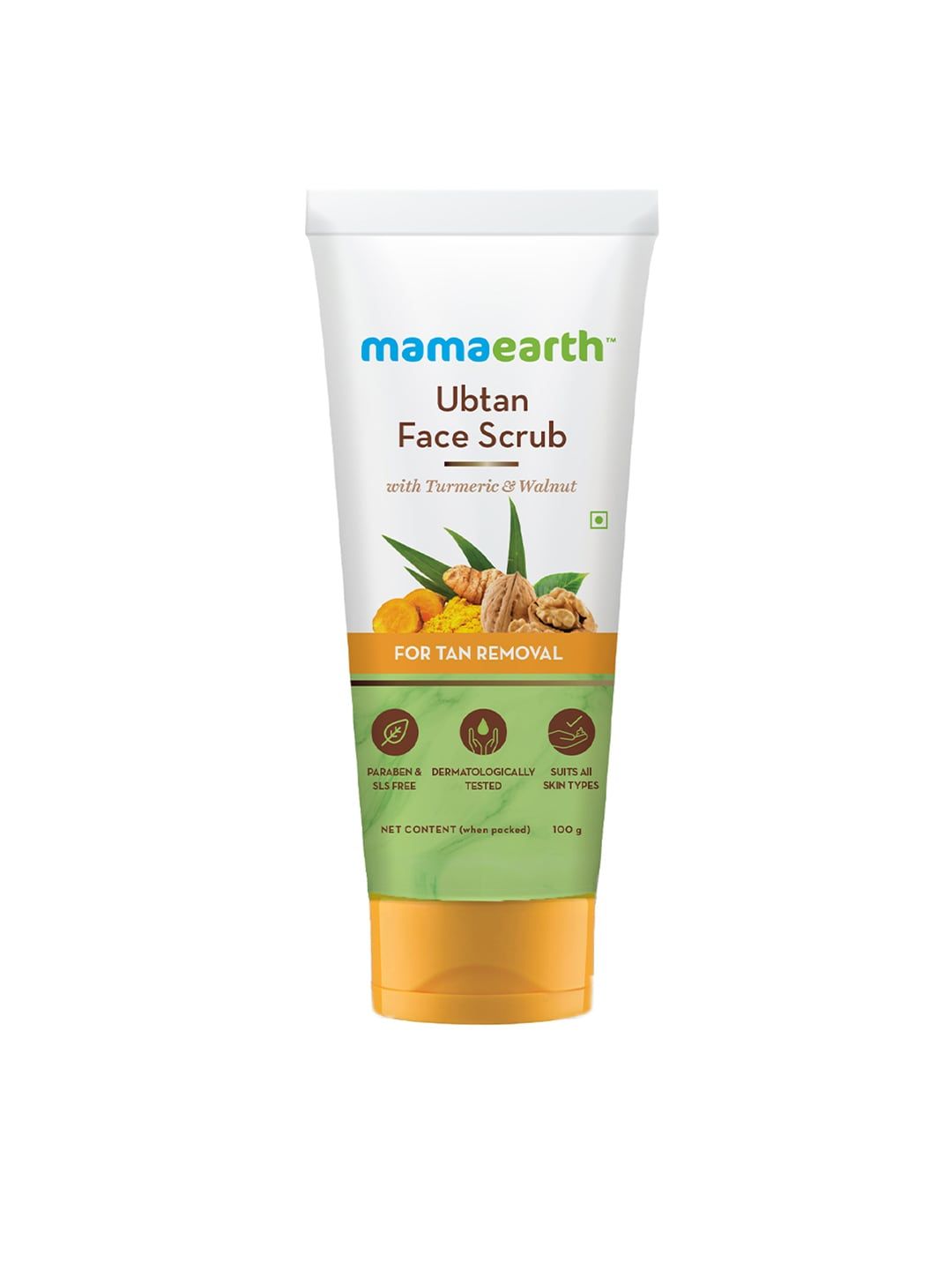 Mamaearth Ubtan Sustainable Scrub For Face with Turmeric & Walnut for Tan Removal - 100g (Image - 1)